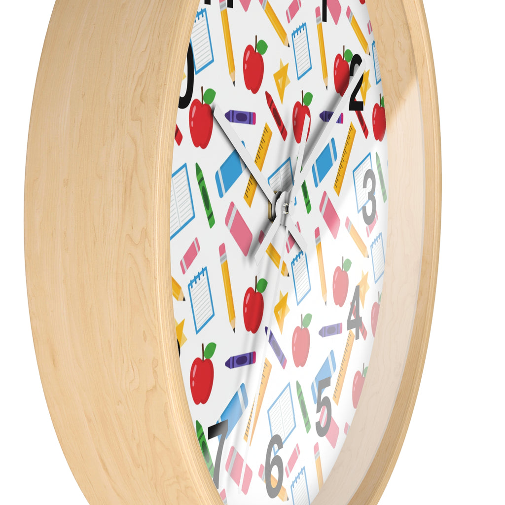 School Supplies Wall Clock — Colorful Teacher Classroom Clock with Apples, Pencils & Notebooks - ThatBoutqiueStore
