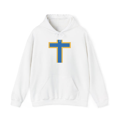 Christian Cross Hoodie — Blue & Gold Minimalist Faith Pullover - ThatBoutqiueStore