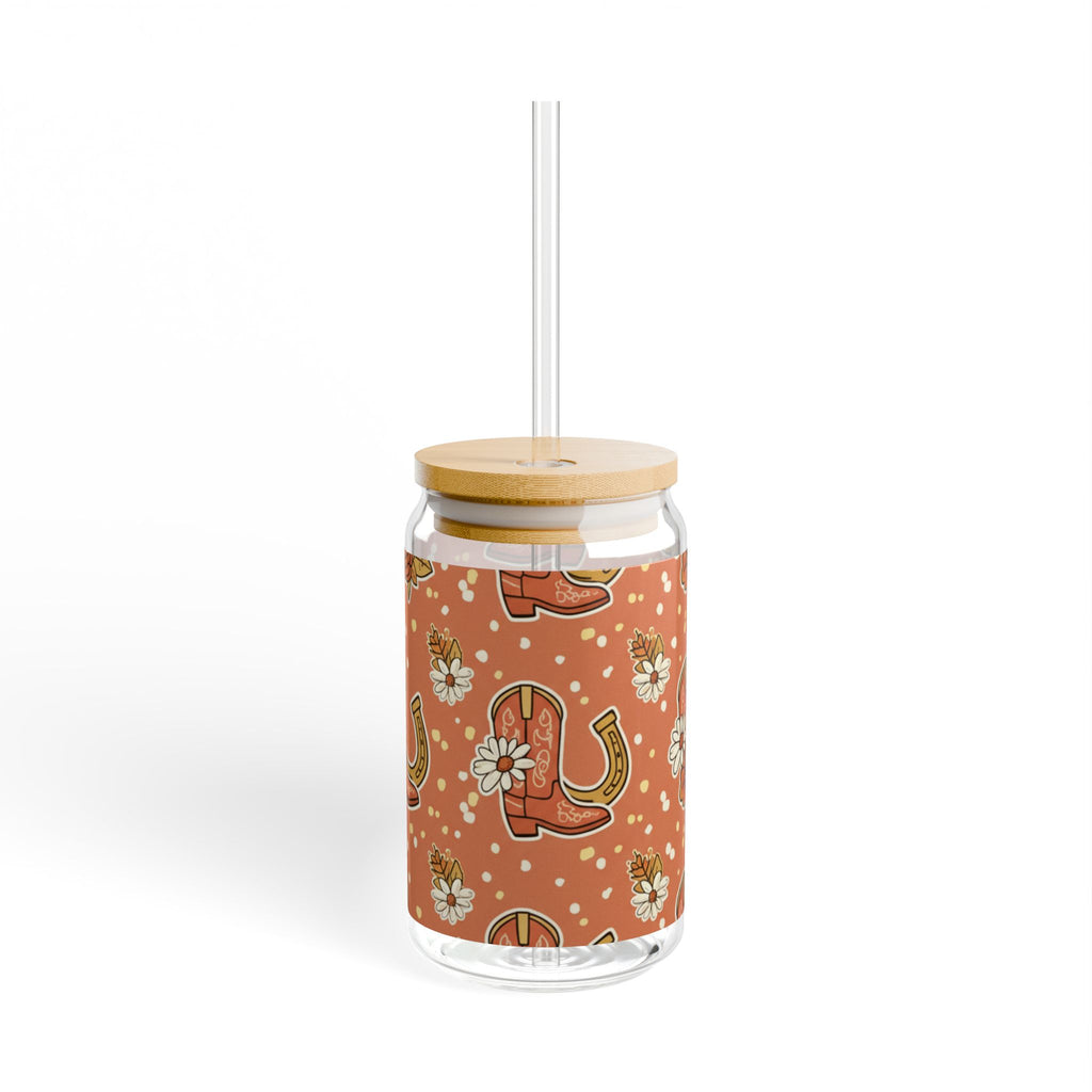 Cowboy Boot Floral Sipper Glass — 16 oz Retro Western Drink Tumbler - ThatBoutqiueStore