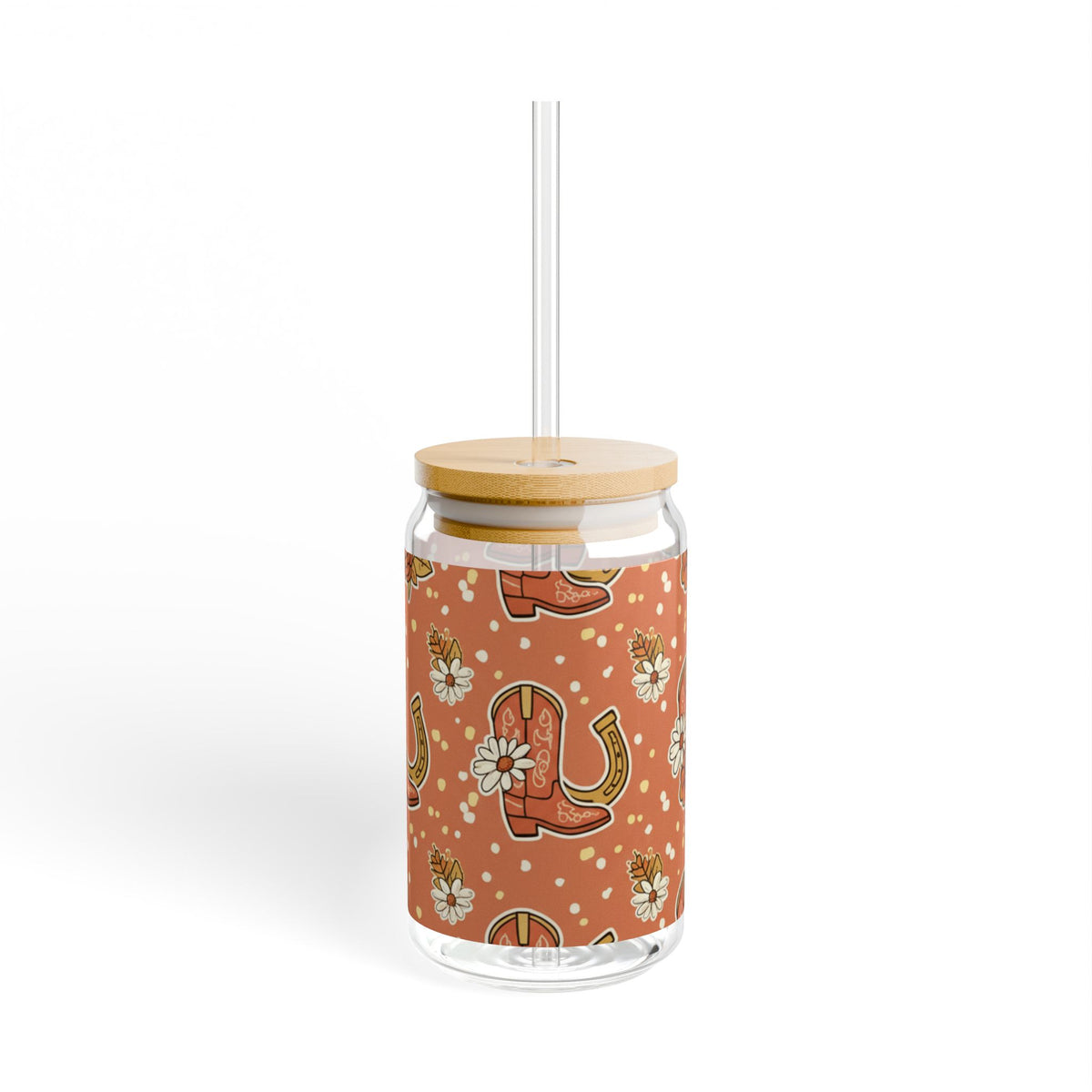 Cowboy Boot Floral Sipper Glass — 16 oz Retro Western Drink Tumbler - ThatBoutqiueStore