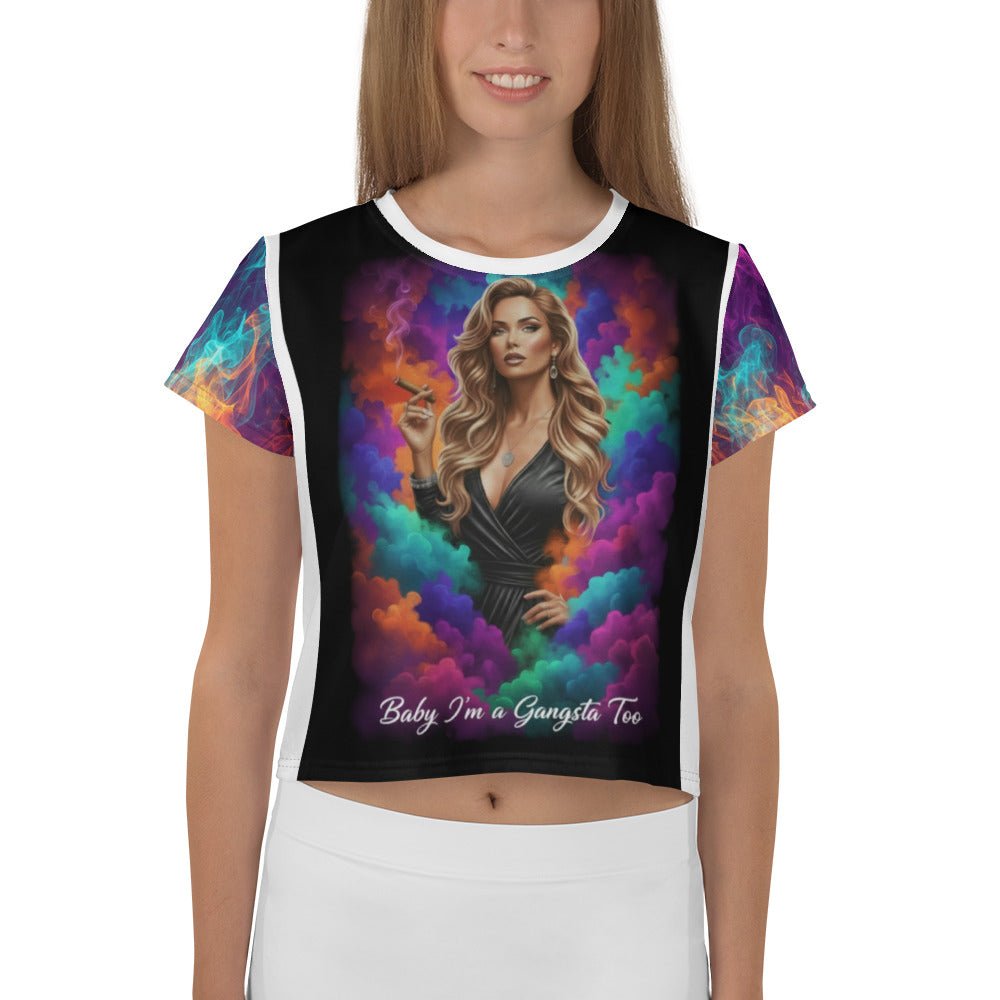 Lady G "Baby I'm A Gangsta Too" All-Over Print Crop Tee - ThatBoutqiueStore
