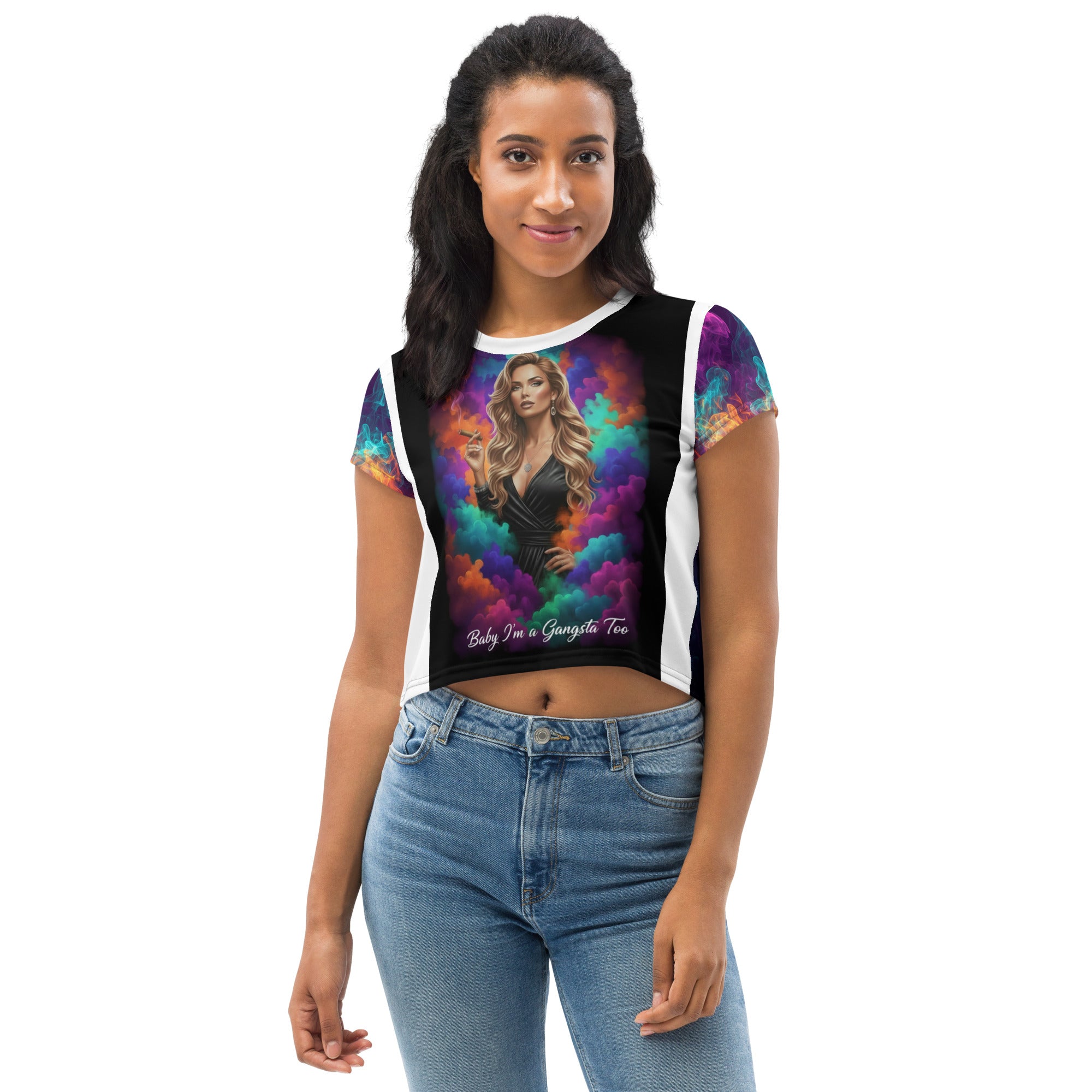 Lady G "Baby I'm A Gangsta Too" All-Over Print Crop Tee - ThatBoutqiueStore