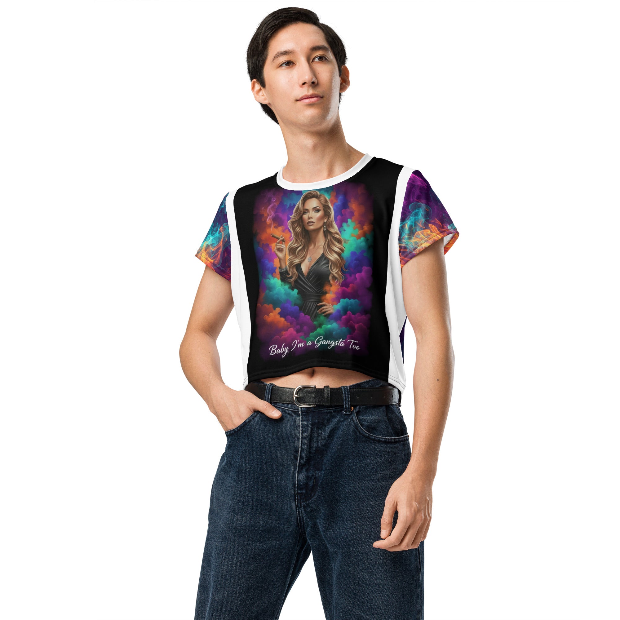 Lady G "Baby I'm A Gangsta Too" All-Over Print Crop Tee - ThatBoutqiueStore