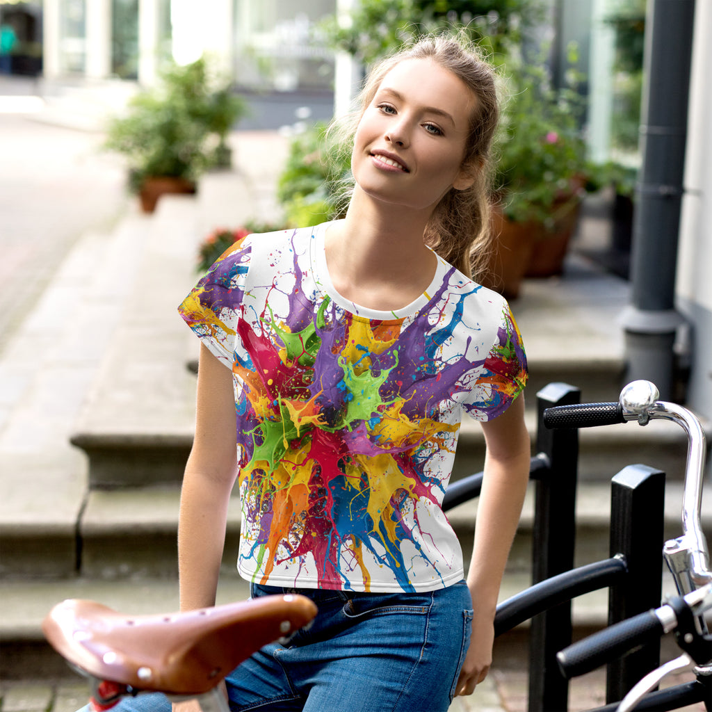 All-Over Paint Splatter Print Crop Tee - ThatBoutqiueStore