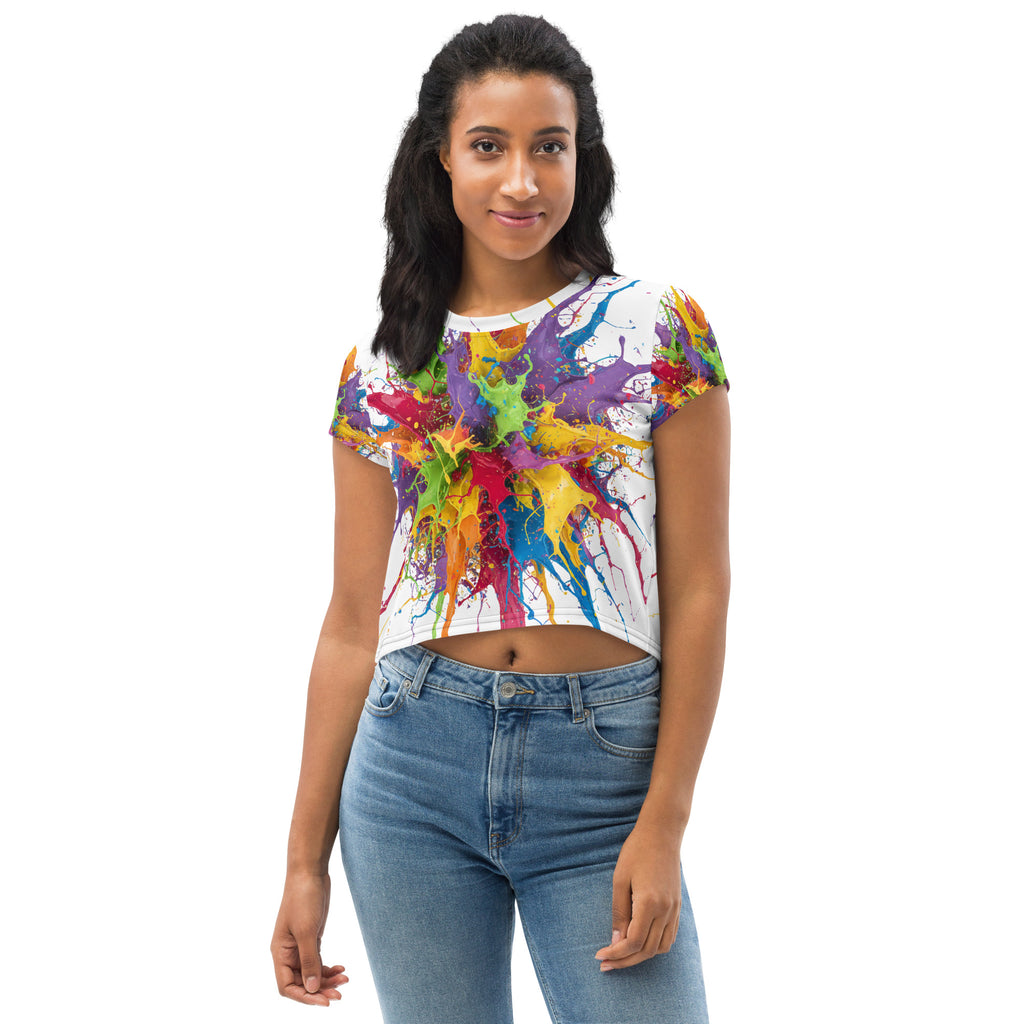 All-Over Paint Splatter Print Crop Tee - ThatBoutqiueStore