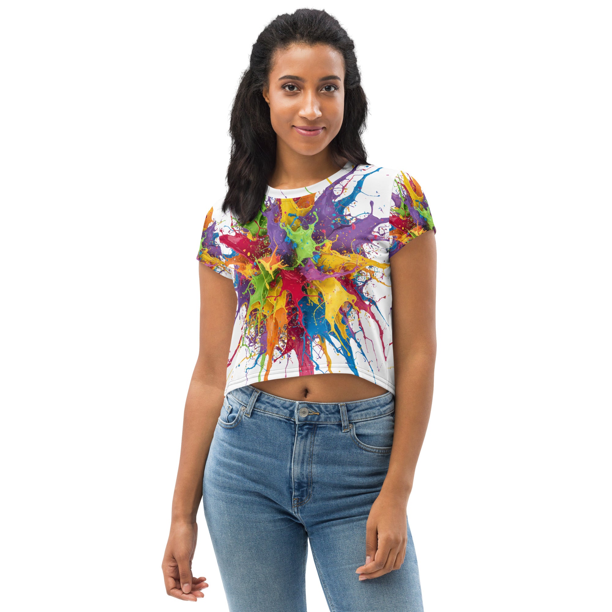 All-Over Paint Splatter Print Crop Tee - ThatBoutqiueStore