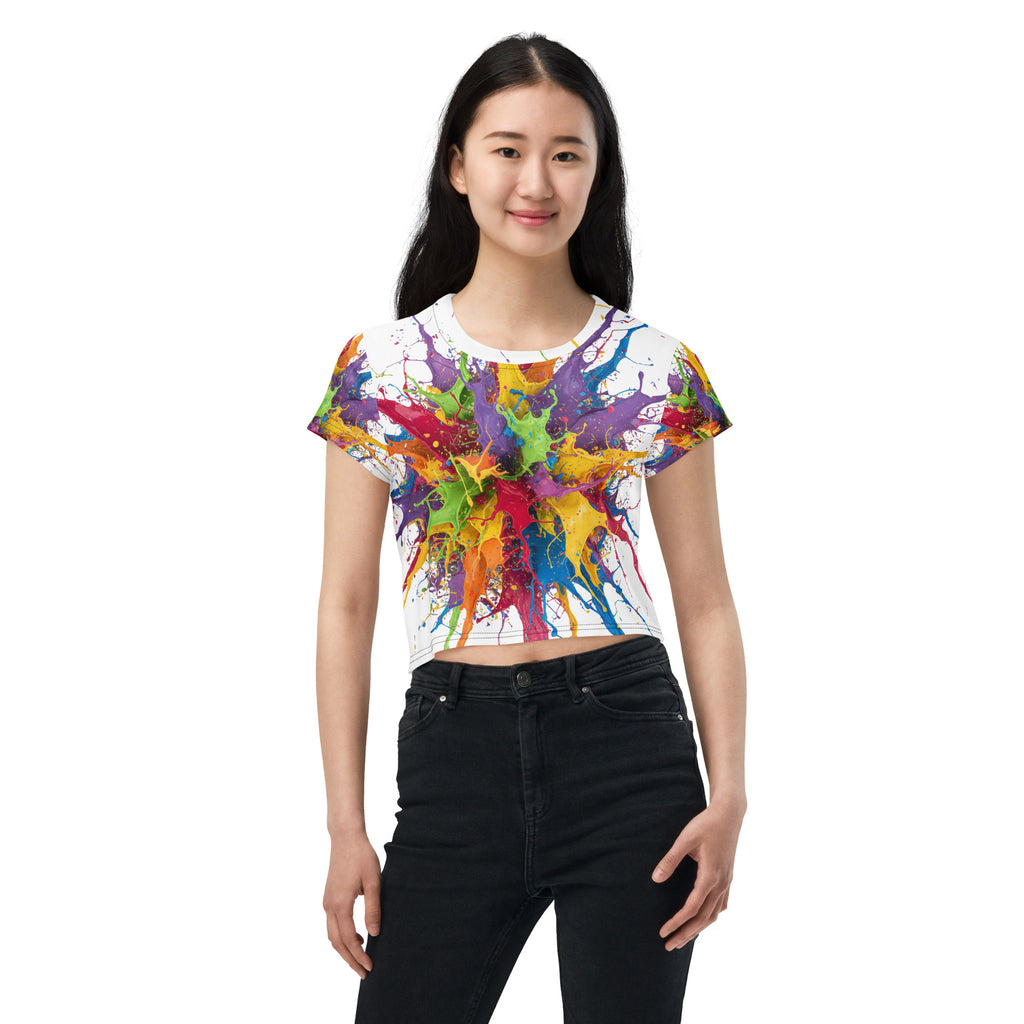 All-Over Paint Splatter Print Crop Tee - ThatBoutqiueStore
