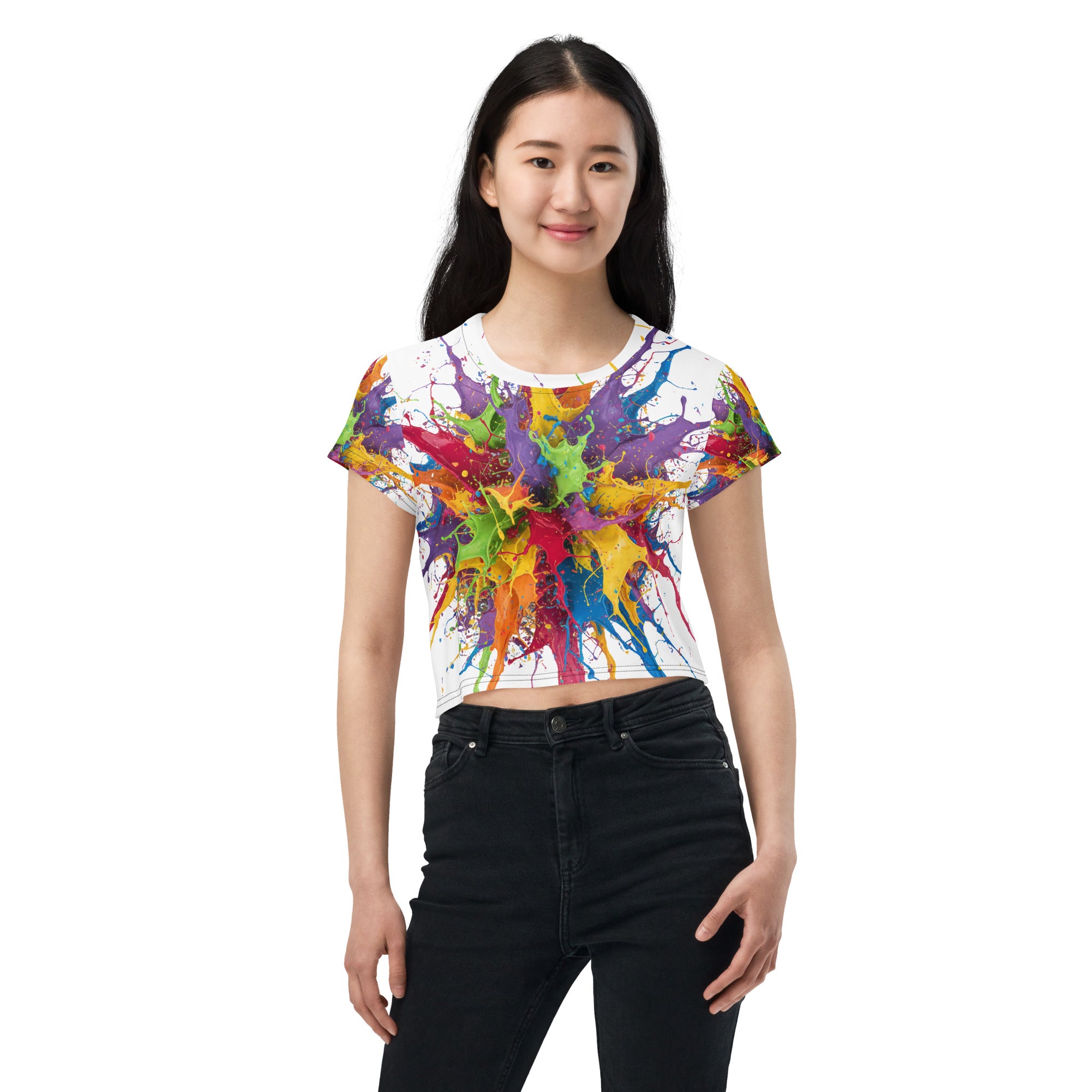 All-Over Paint Splatter Print Crop Tee - ThatBoutqiueStore