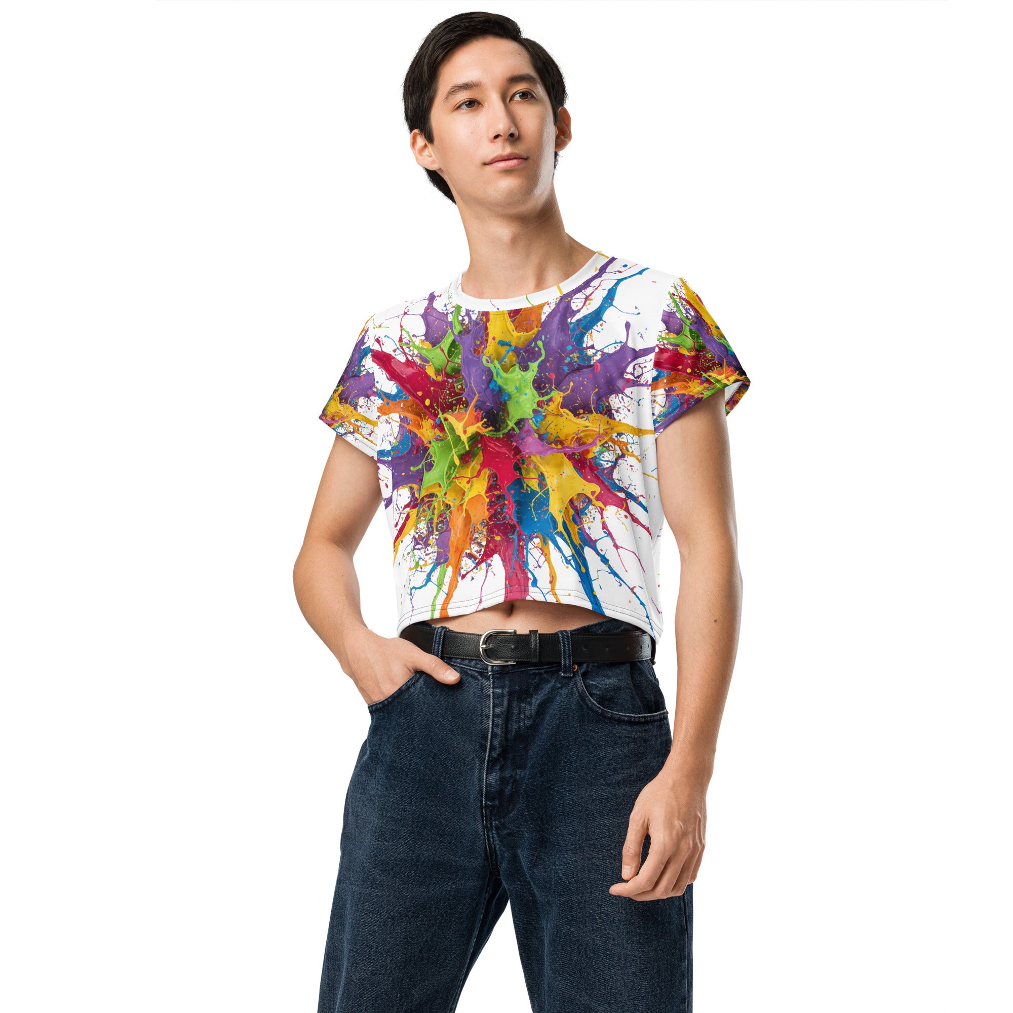 All-Over Paint Splatter Print Crop Tee - ThatBoutqiueStore