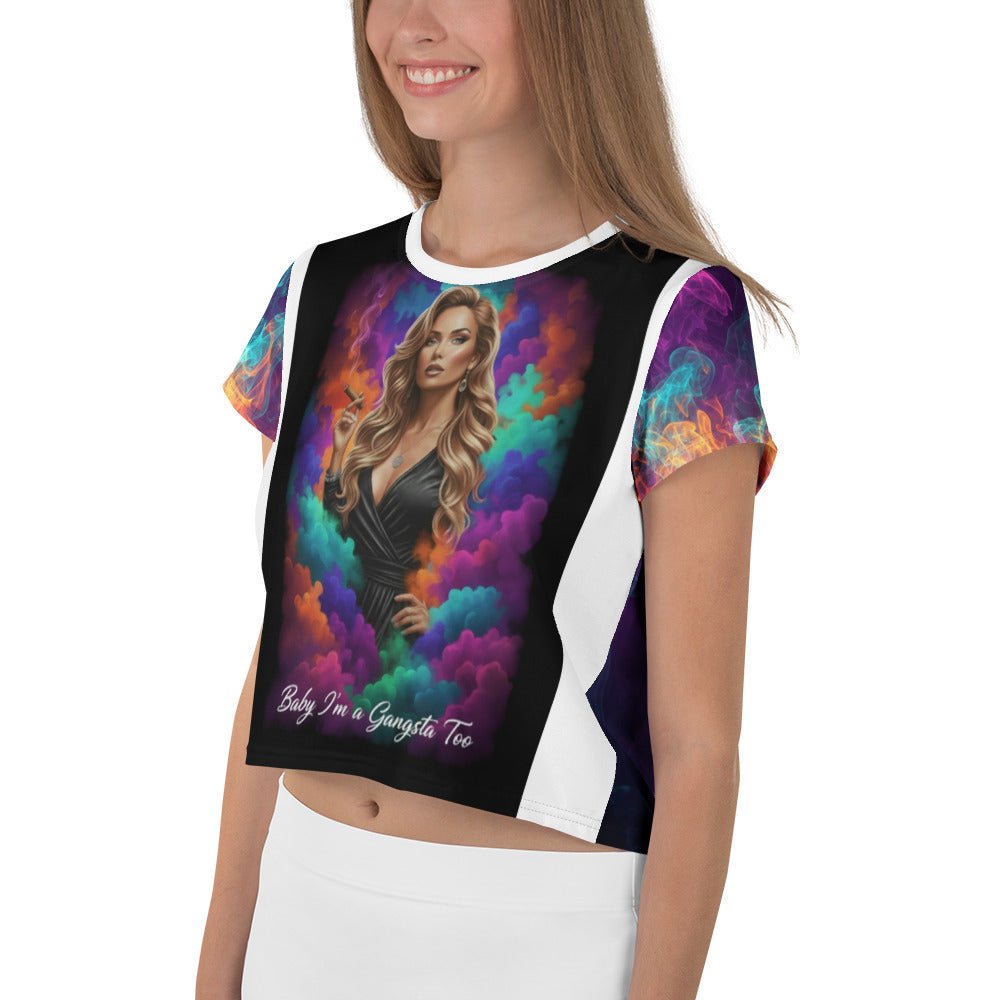 Lady G "Baby I'm A Gangsta Too" All-Over Print Crop Tee - ThatBoutqiueStore