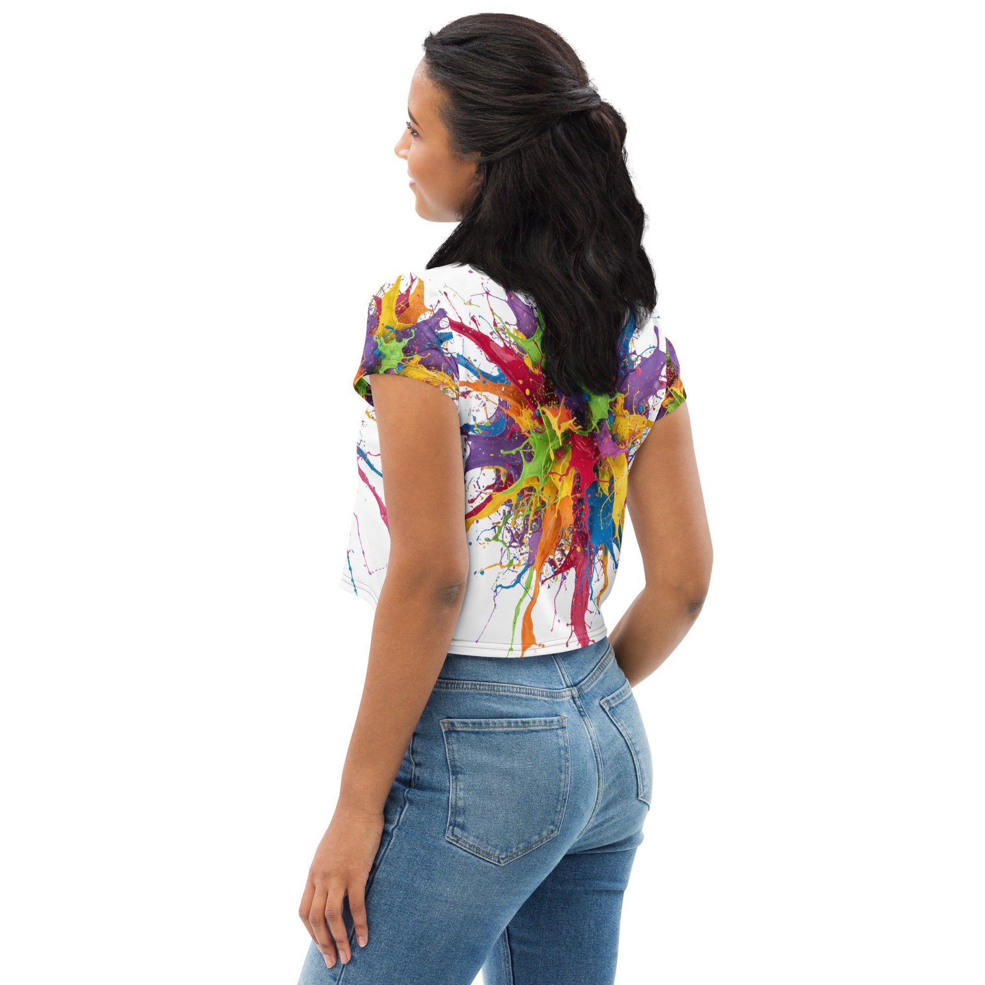 All-Over Paint Splatter Print Crop Tee - ThatBoutqiueStore