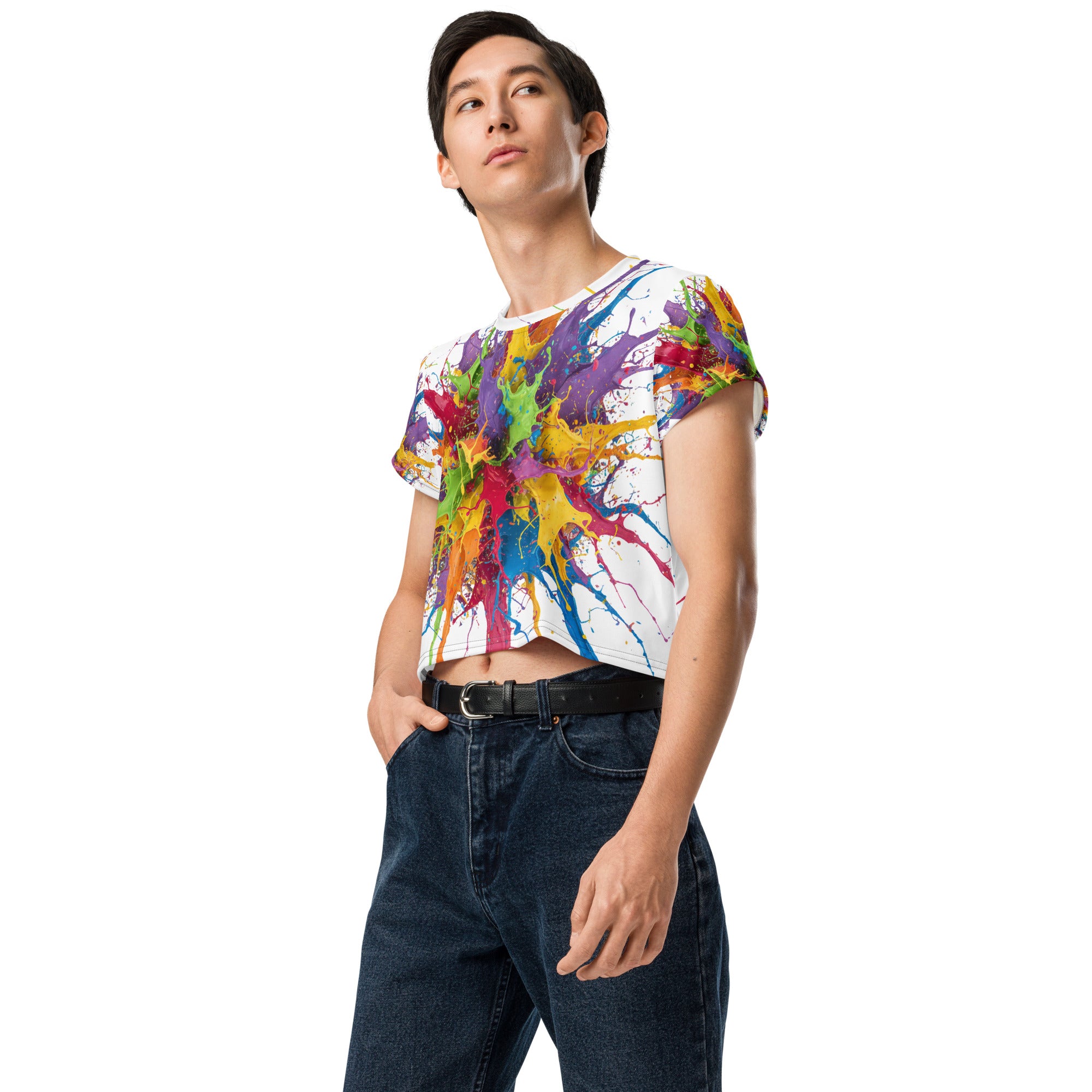 All-Over Paint Splatter Print Crop Tee - ThatBoutqiueStore