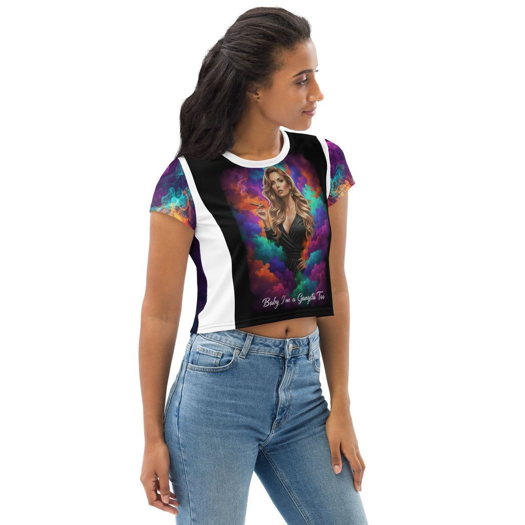 Lady G "Baby I'm A Gangsta Too" All-Over Print Crop Tee - ThatBoutqiueStore
