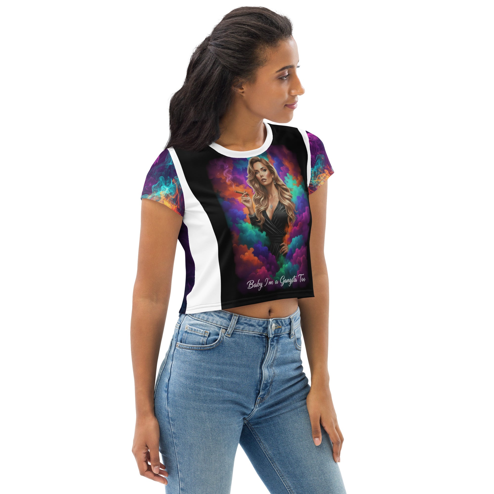 Lady G "Baby I'm A Gangsta Too" All-Over Print Crop Tee - ThatBoutqiueStore