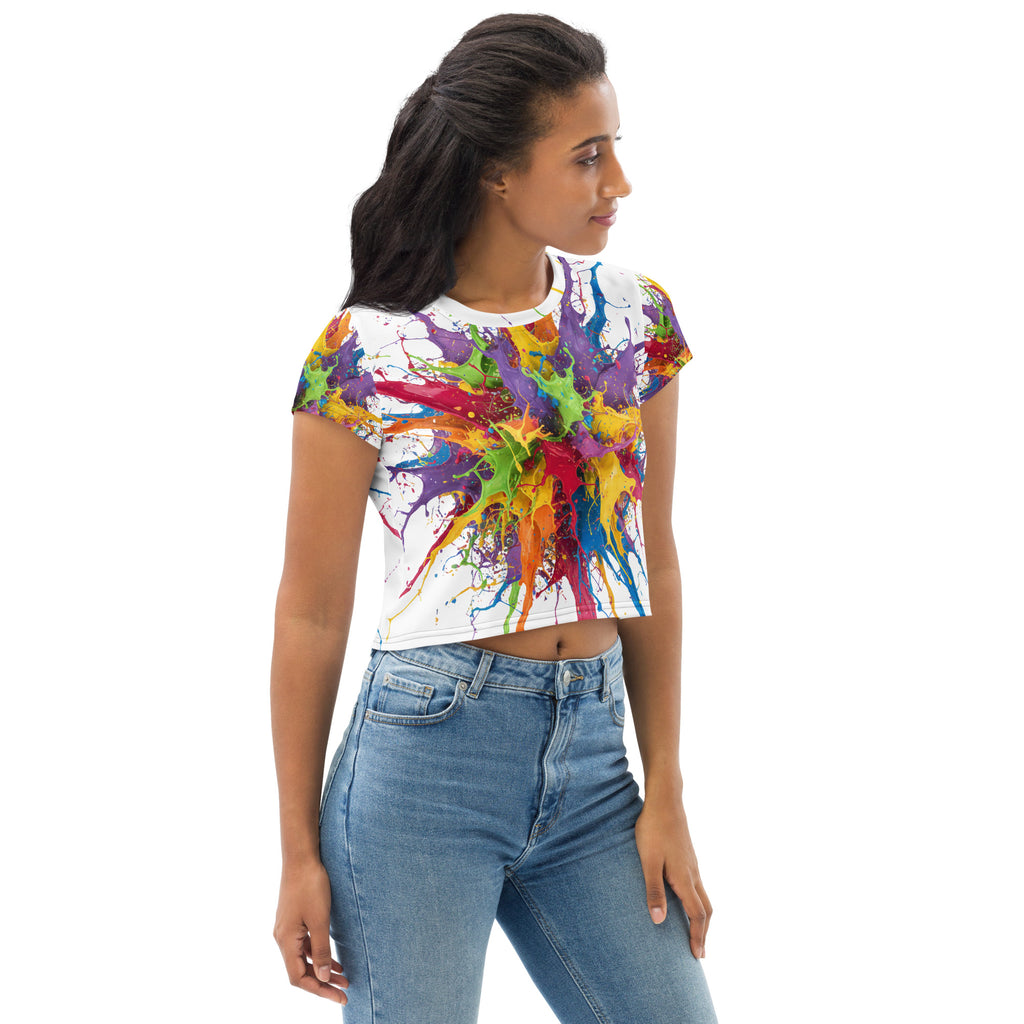 All-Over Paint Splatter Print Crop Tee - ThatBoutqiueStore