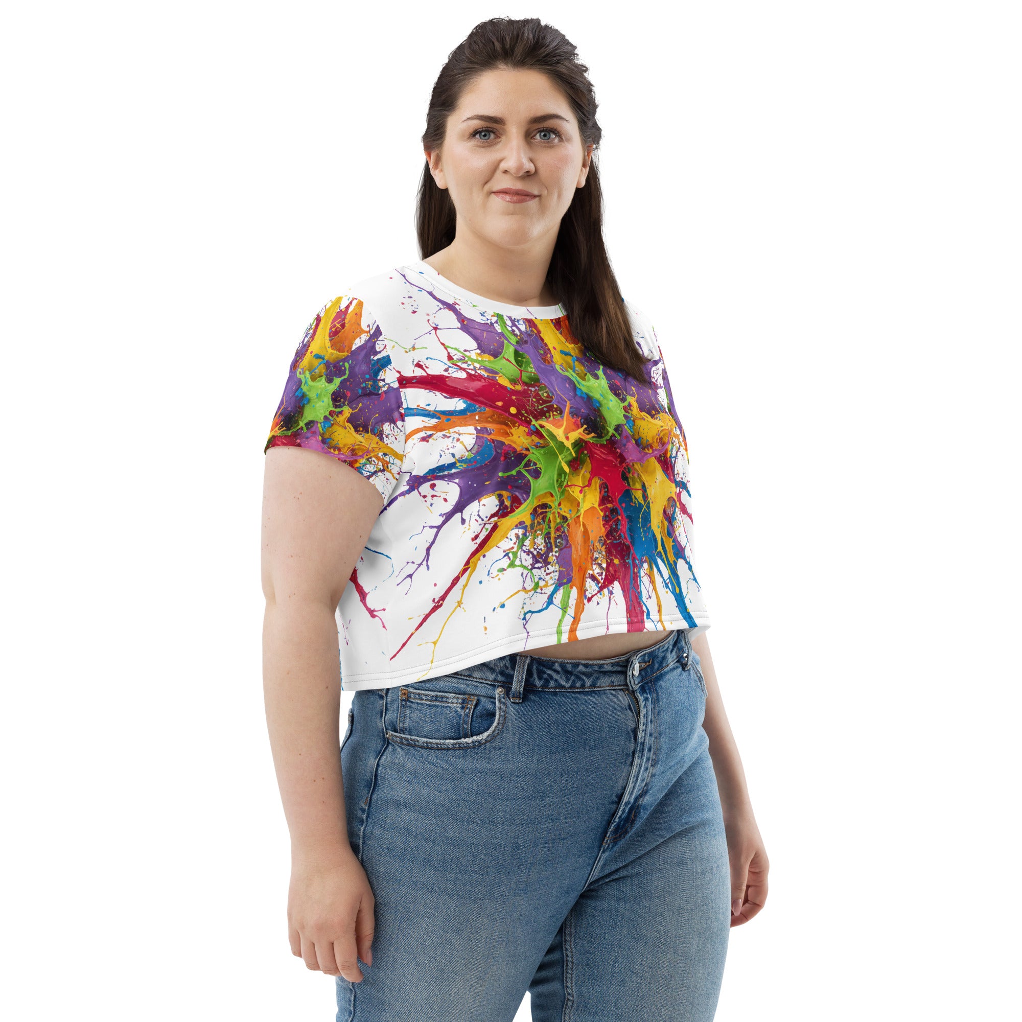 All-Over Paint Splatter Print Crop Tee - ThatBoutqiueStore