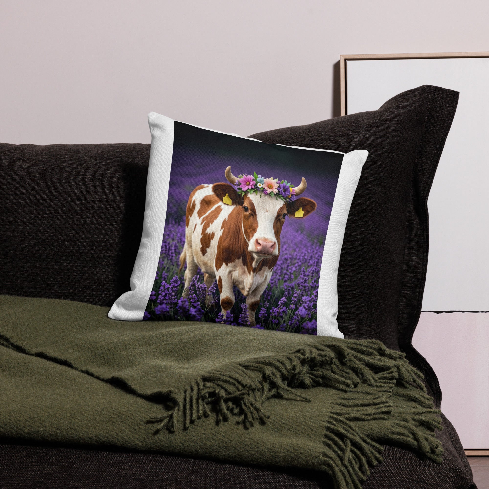 Lavender Field Heifer Premium Pillow - ThatBoutqiueStore