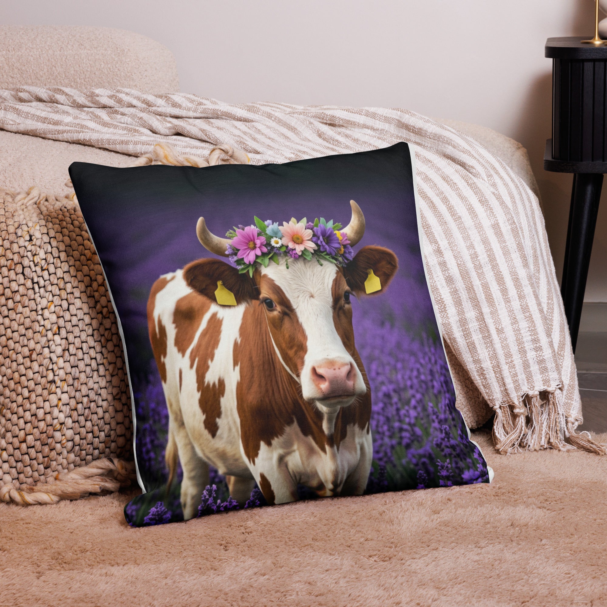 Lavender Field Heifer Premium Pillow - ThatBoutqiueStore