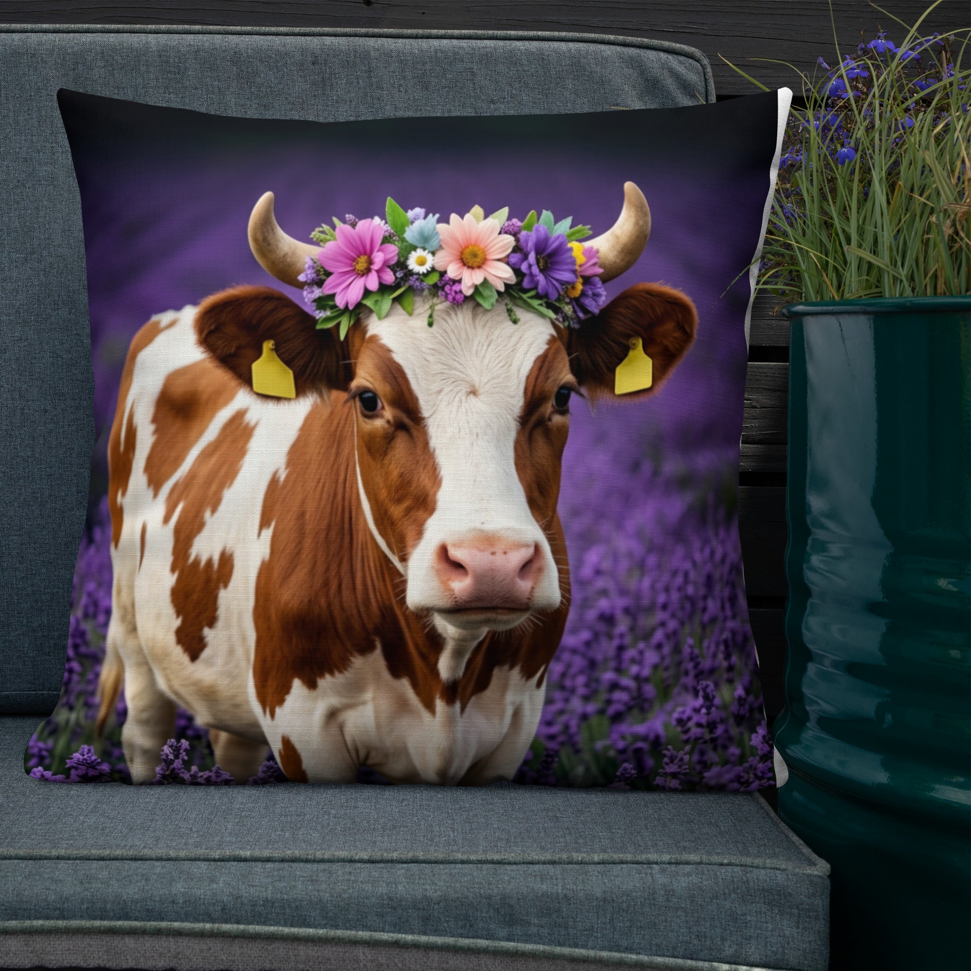 Lavender Field Heifer Premium Pillow - ThatBoutqiueStore