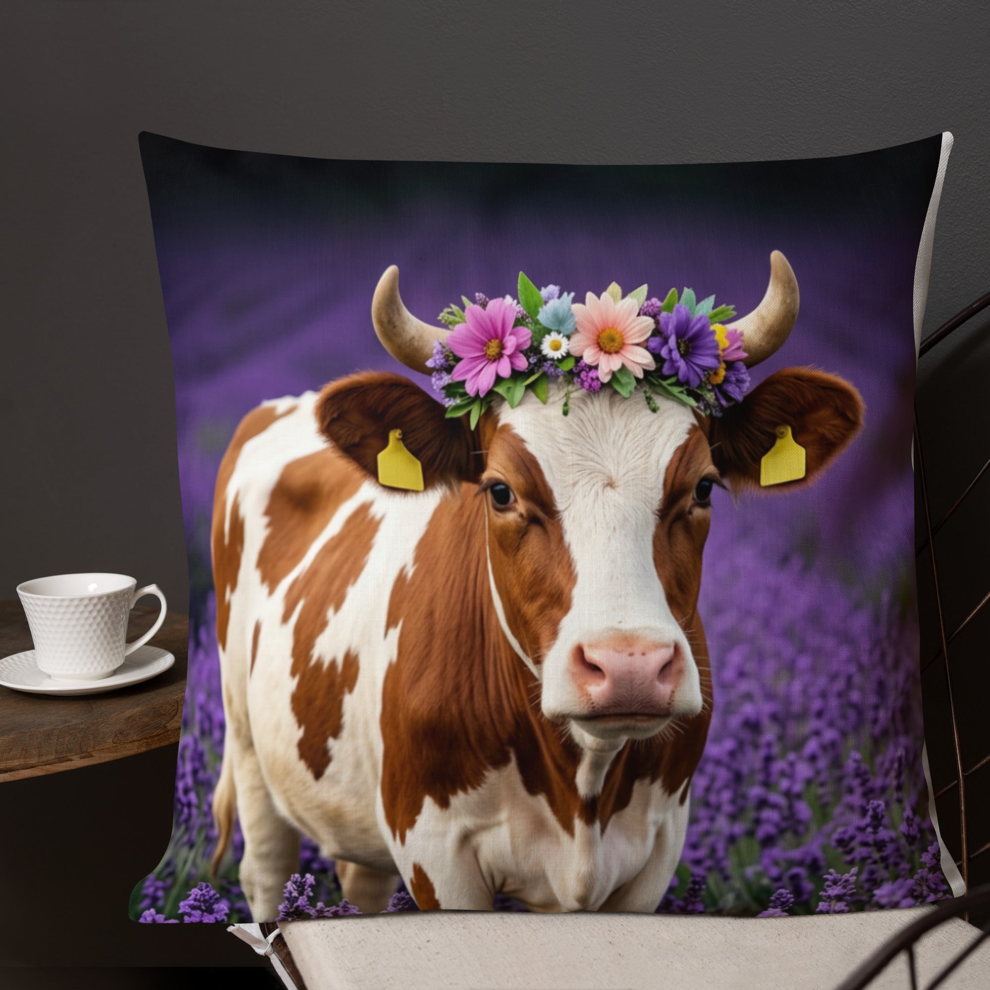 Lavender Field Heifer Premium Pillow - ThatBoutqiueStore
