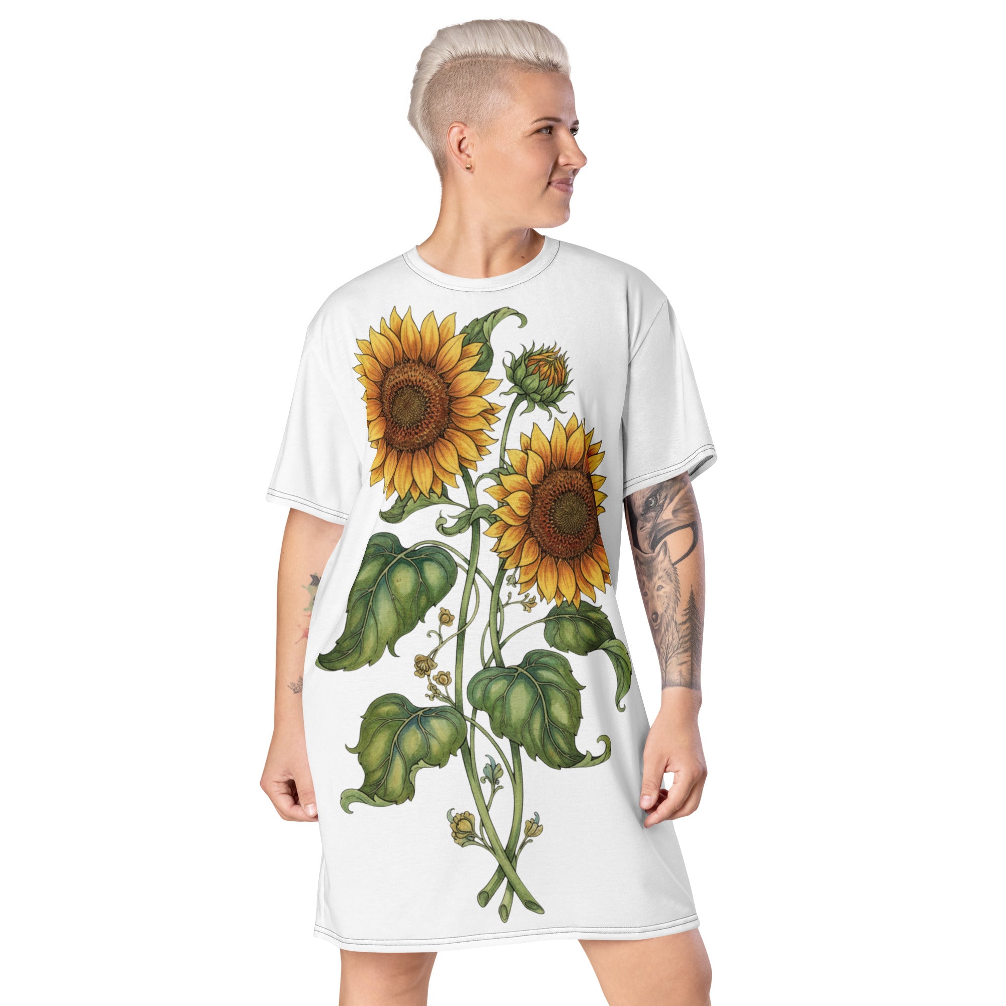 Double print Twin Sunflowers T-shirt dress - ThatBoutqiueStore