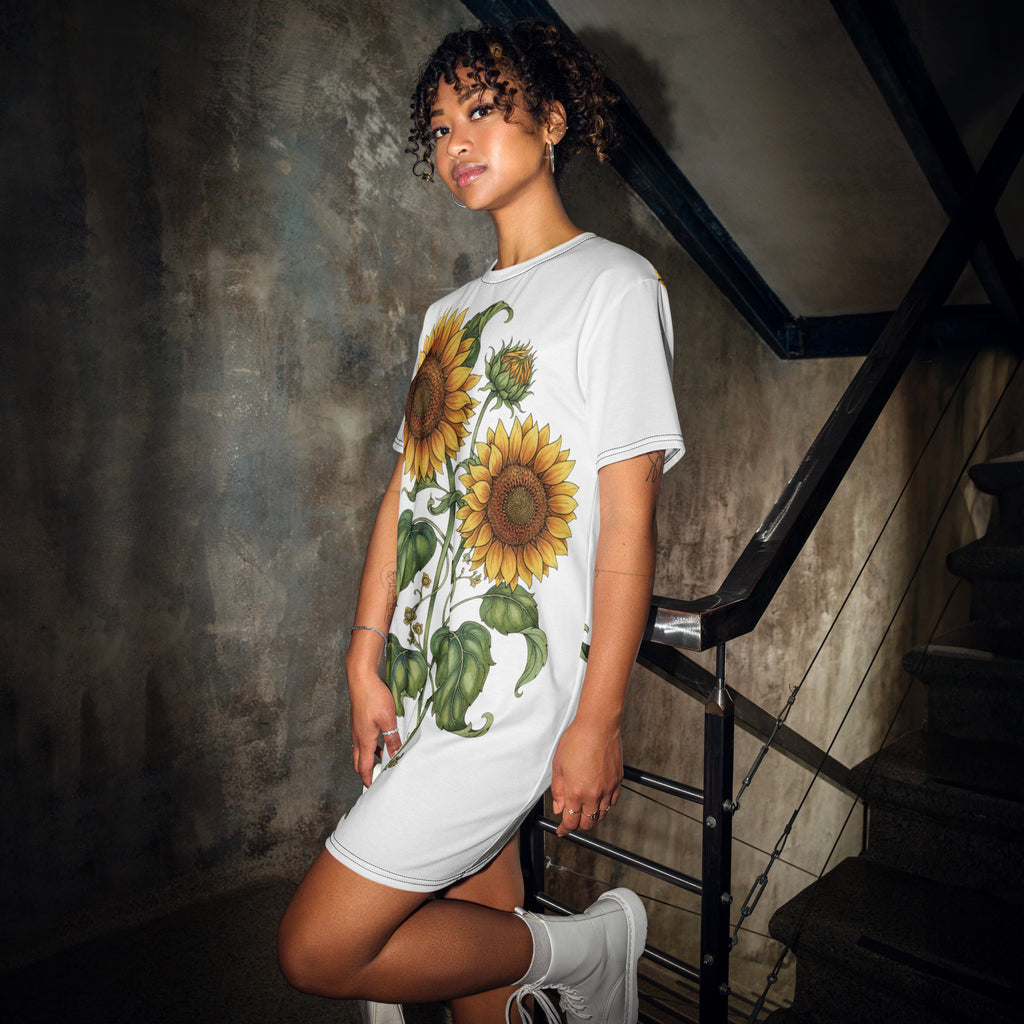 Double print Twin Sunflowers T-shirt dress - ThatBoutqiueStore