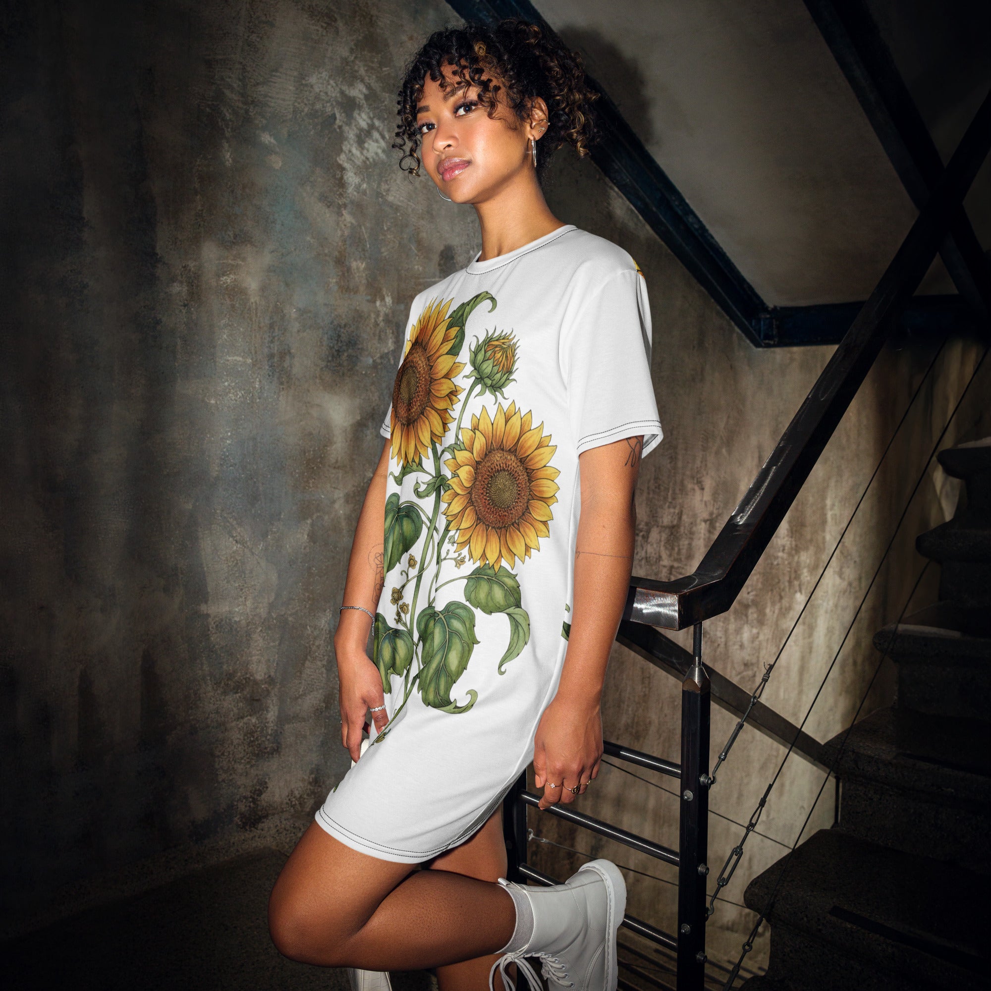 Double print Twin Sunflowers T-shirt dress - ThatBoutqiueStore