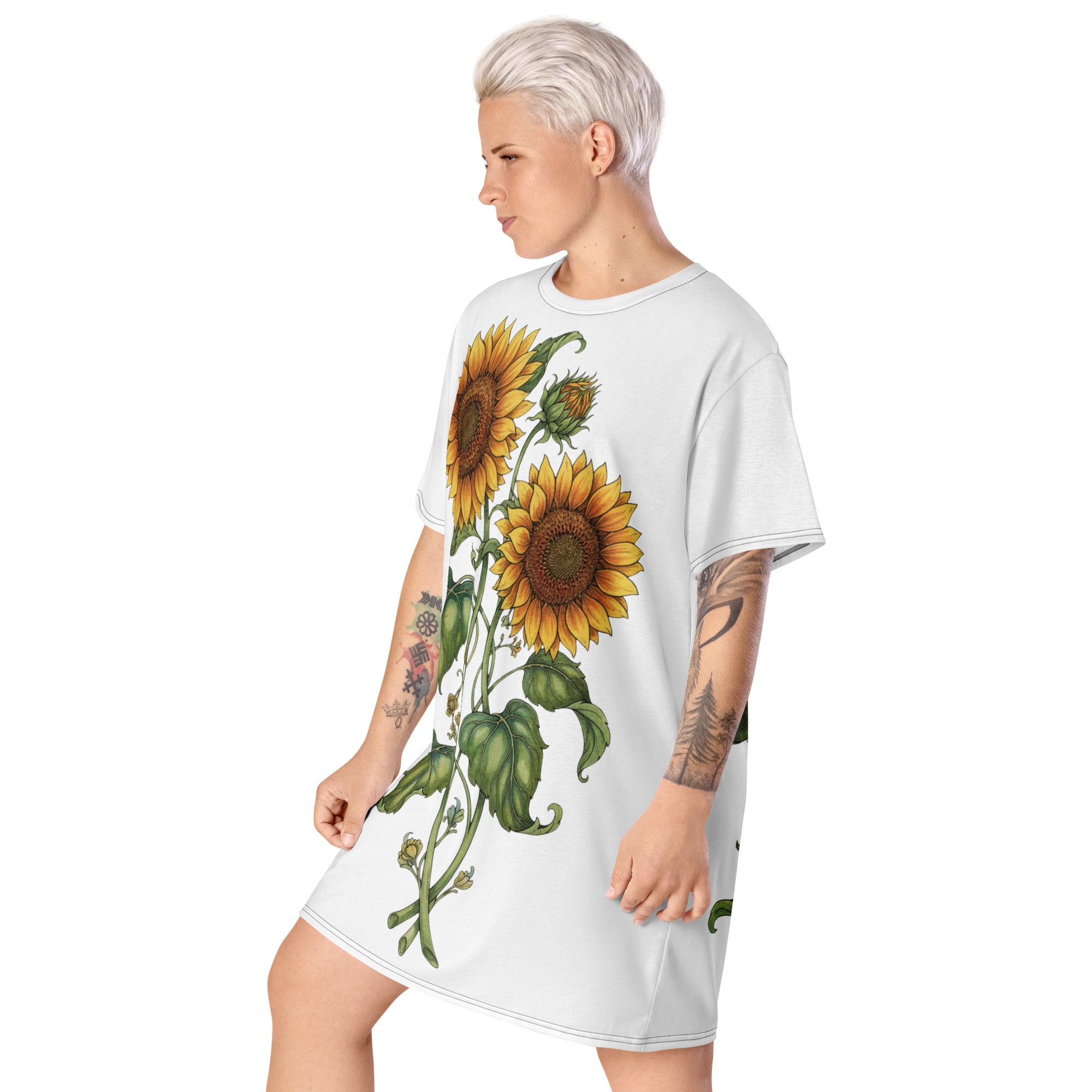 Double print Twin Sunflowers T-shirt dress - ThatBoutqiueStore