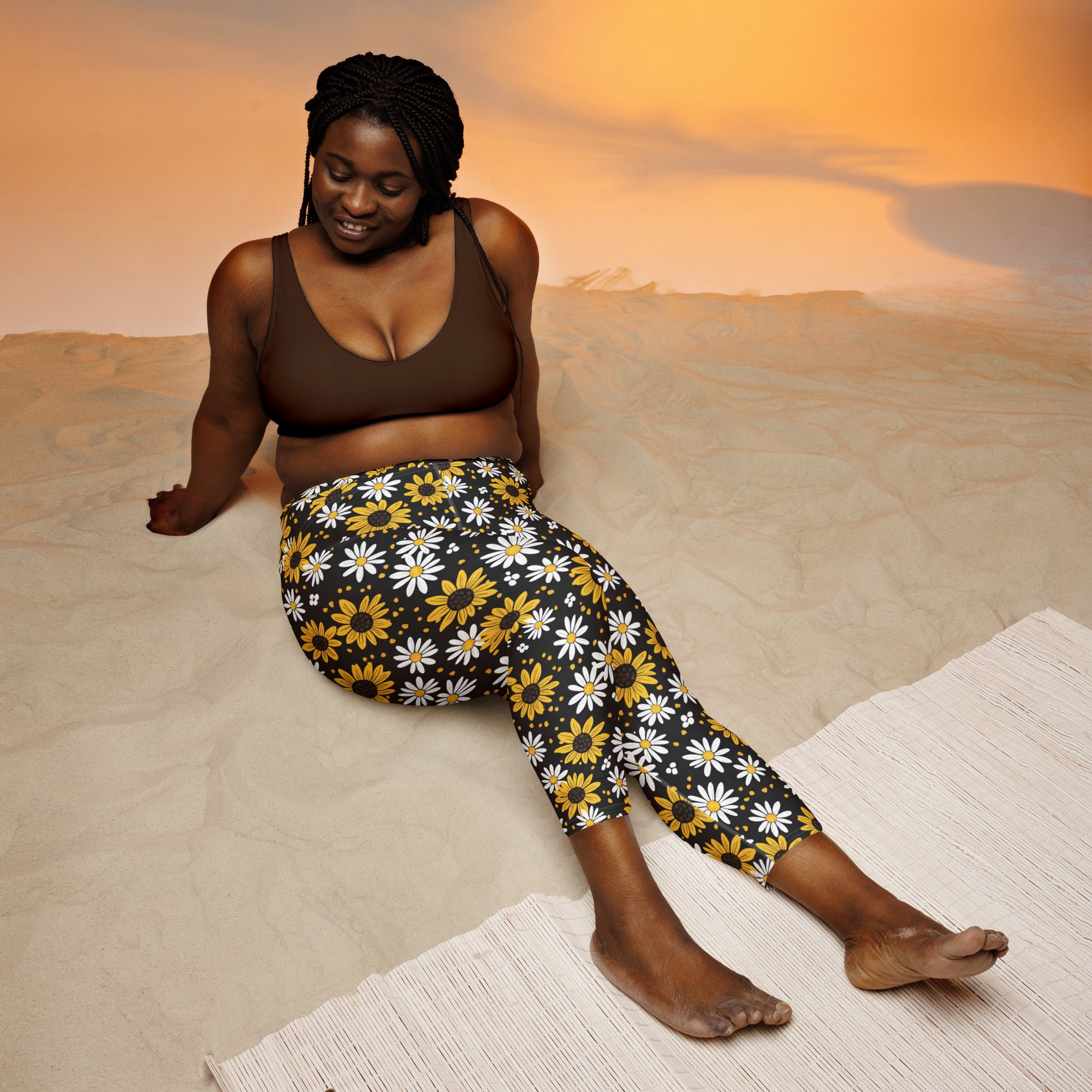 Sunflowers and Daisies Yoga Capri Leggings - ThatBoutqiueStore