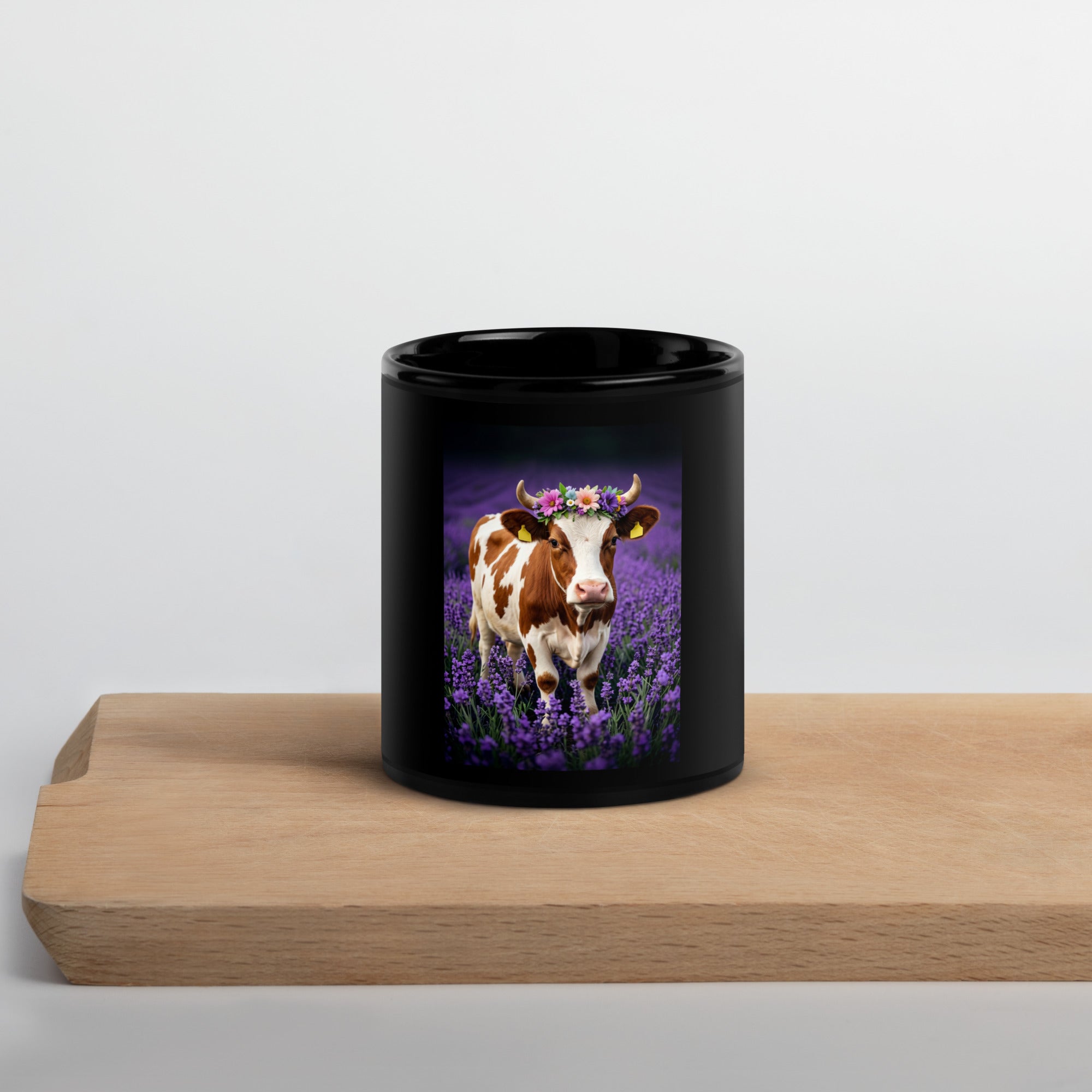 Lavender Floral Halo Heifer Black Glossy Mug - ThatBoutqiueStore
