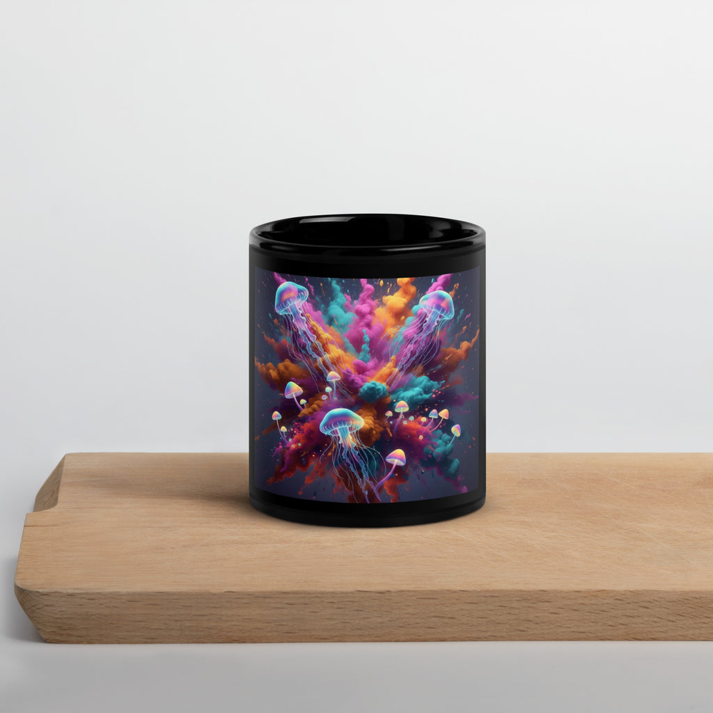 Colorful Smoke, Jellyfish & Mushroom Black Glossy Mug - ThatBoutqiueStore