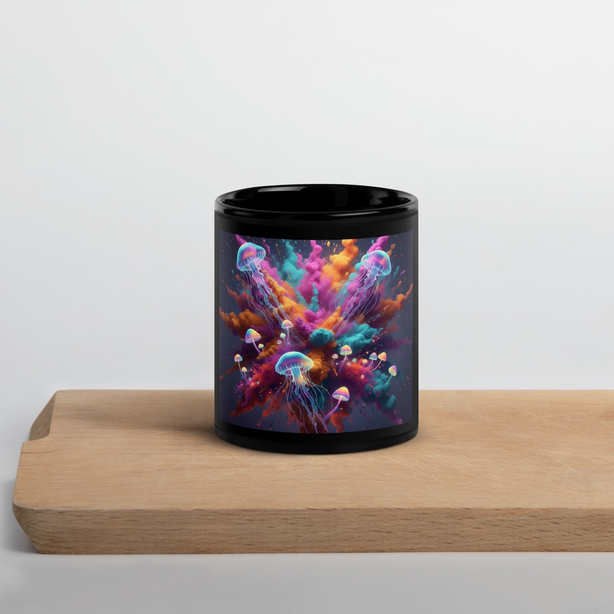 Colorful Smoke, Jellyfish & Mushroom Black Glossy Mug - ThatBoutqiueStore