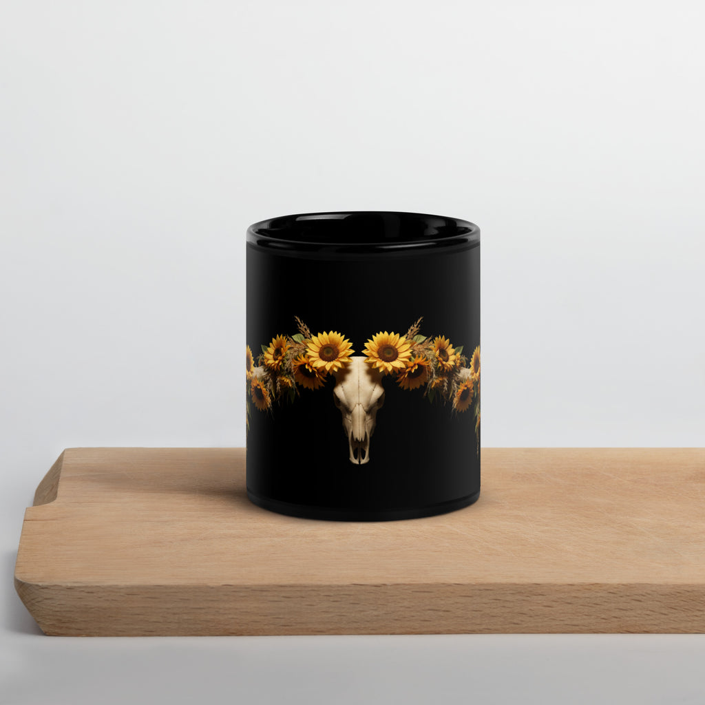 Sunflower Steer Black Glossy Mug - ThatBoutqiueStore