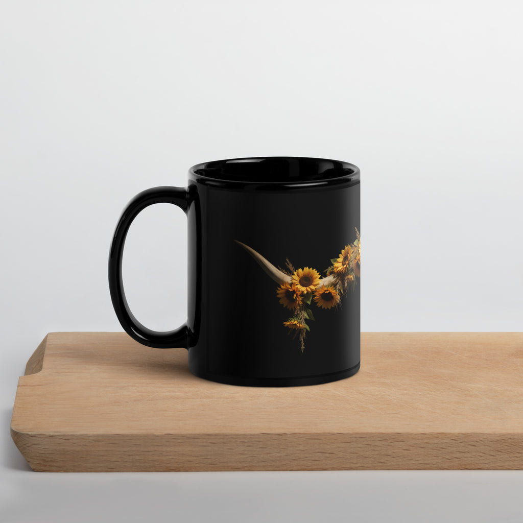 Sunflower Steer Black Glossy Mug - ThatBoutqiueStore