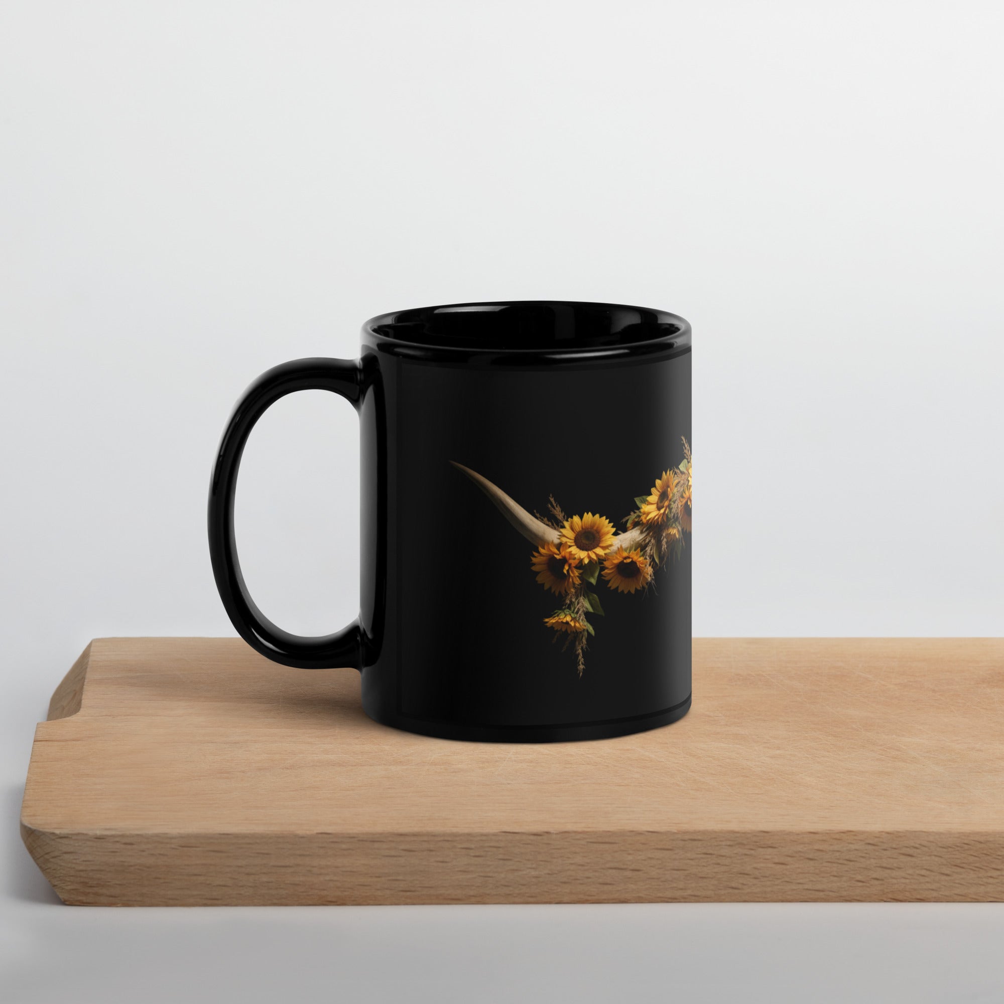 Sunflower Steer Black Glossy Mug - ThatBoutqiueStore