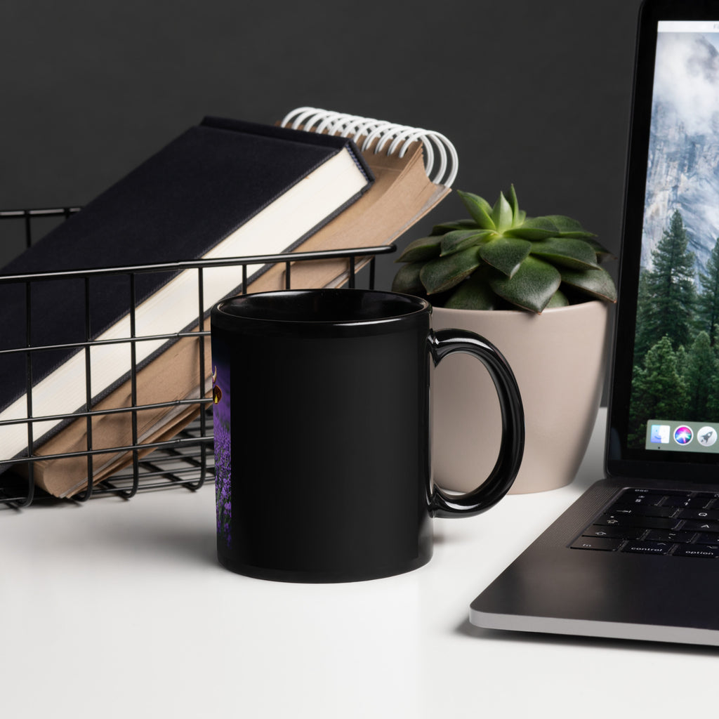 Lavender Floral Halo Heifer Black Glossy Mug - ThatBoutqiueStore