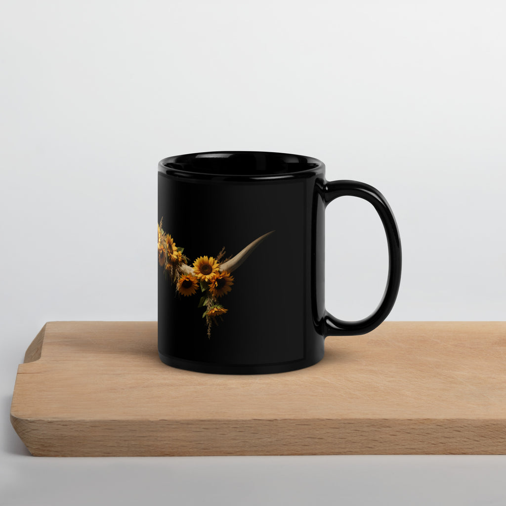 Sunflower Steer Black Glossy Mug - ThatBoutqiueStore