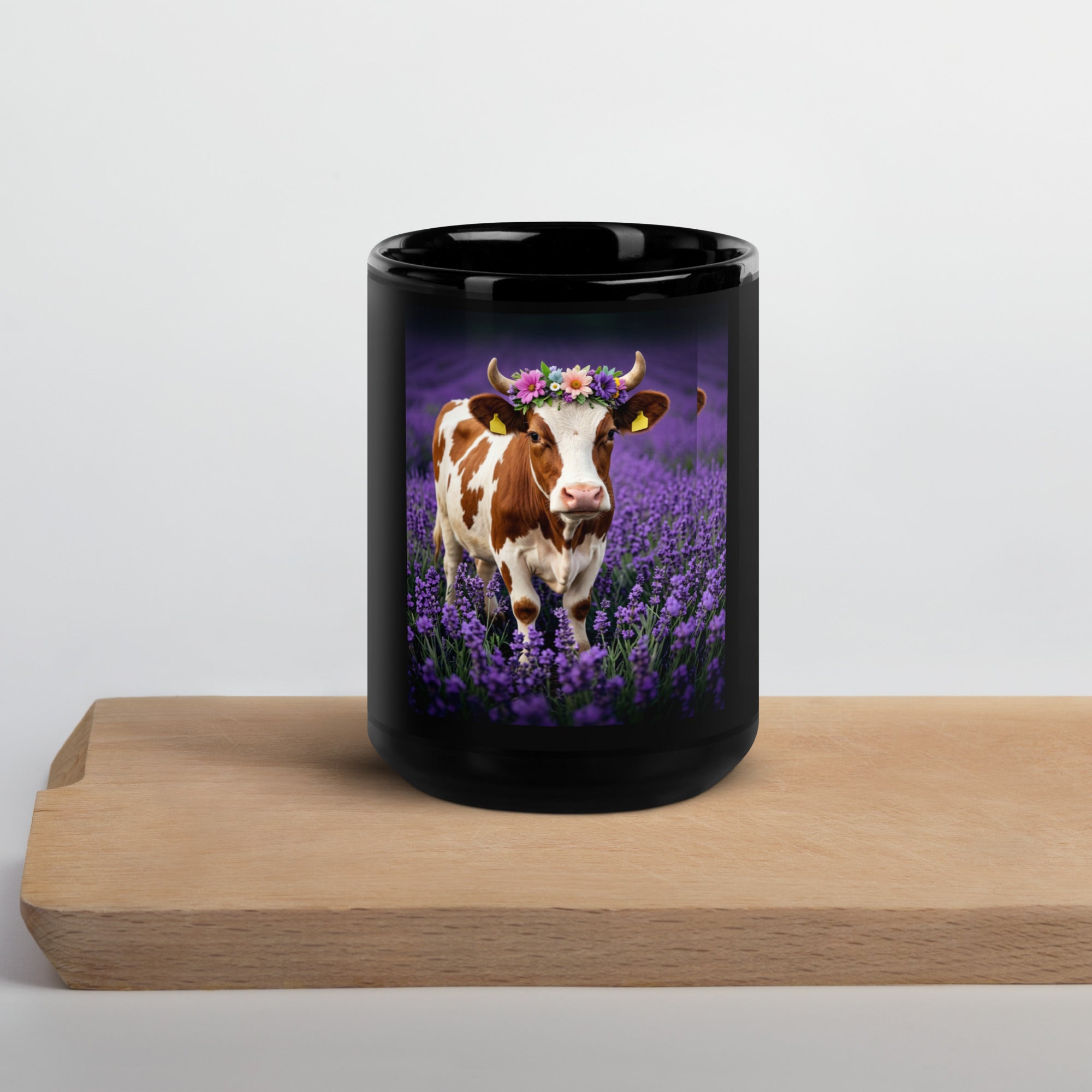 Lavender Floral Halo Heifer Black Glossy Mug - ThatBoutqiueStore