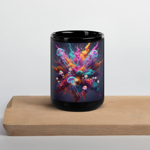 Colorful Smoke, Jellyfish & Mushroom Black Glossy Mug - ThatBoutqiueStore