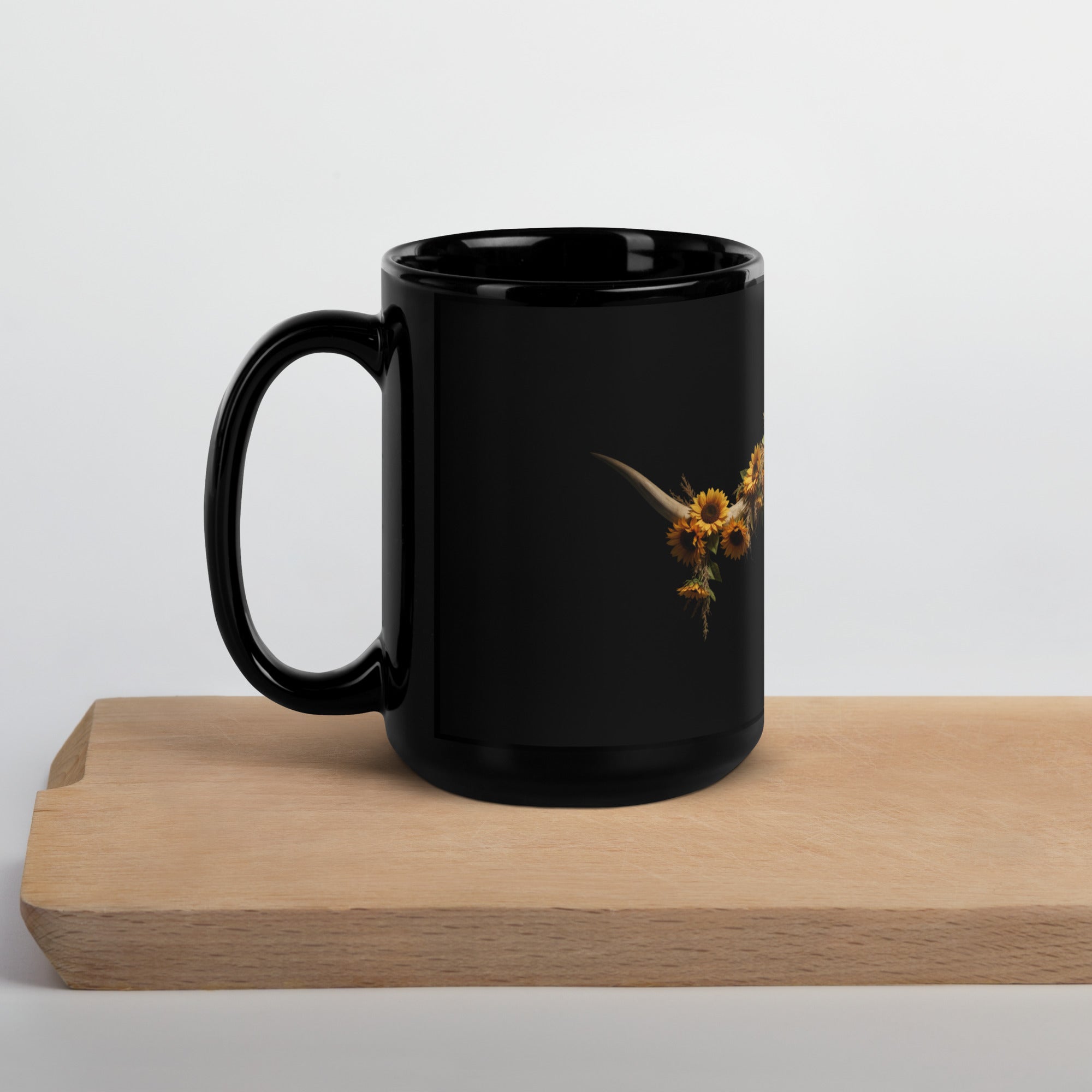 Sunflower Steer Black Glossy Mug - ThatBoutqiueStore