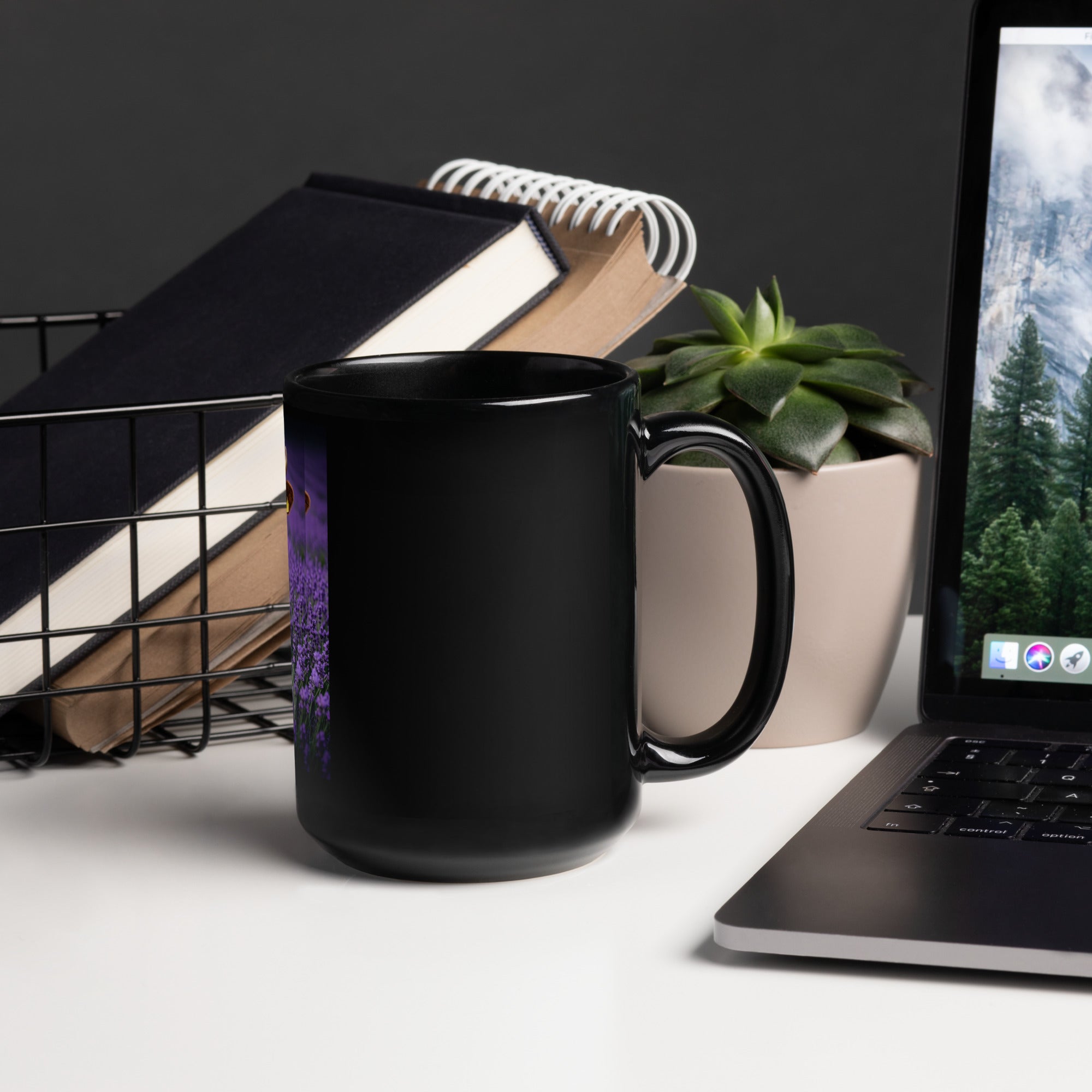 Lavender Floral Halo Heifer Black Glossy Mug - ThatBoutqiueStore