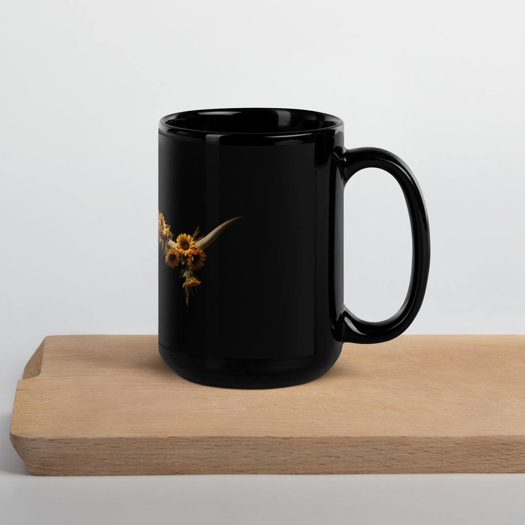 Sunflower Steer Black Glossy Mug - ThatBoutqiueStore