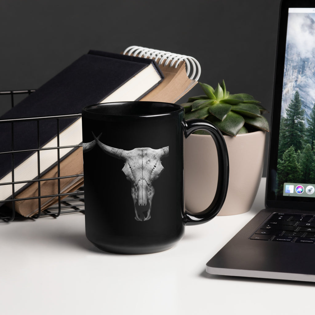 Steer Skull Black Glossy Mug - ThatBoutqiueStore