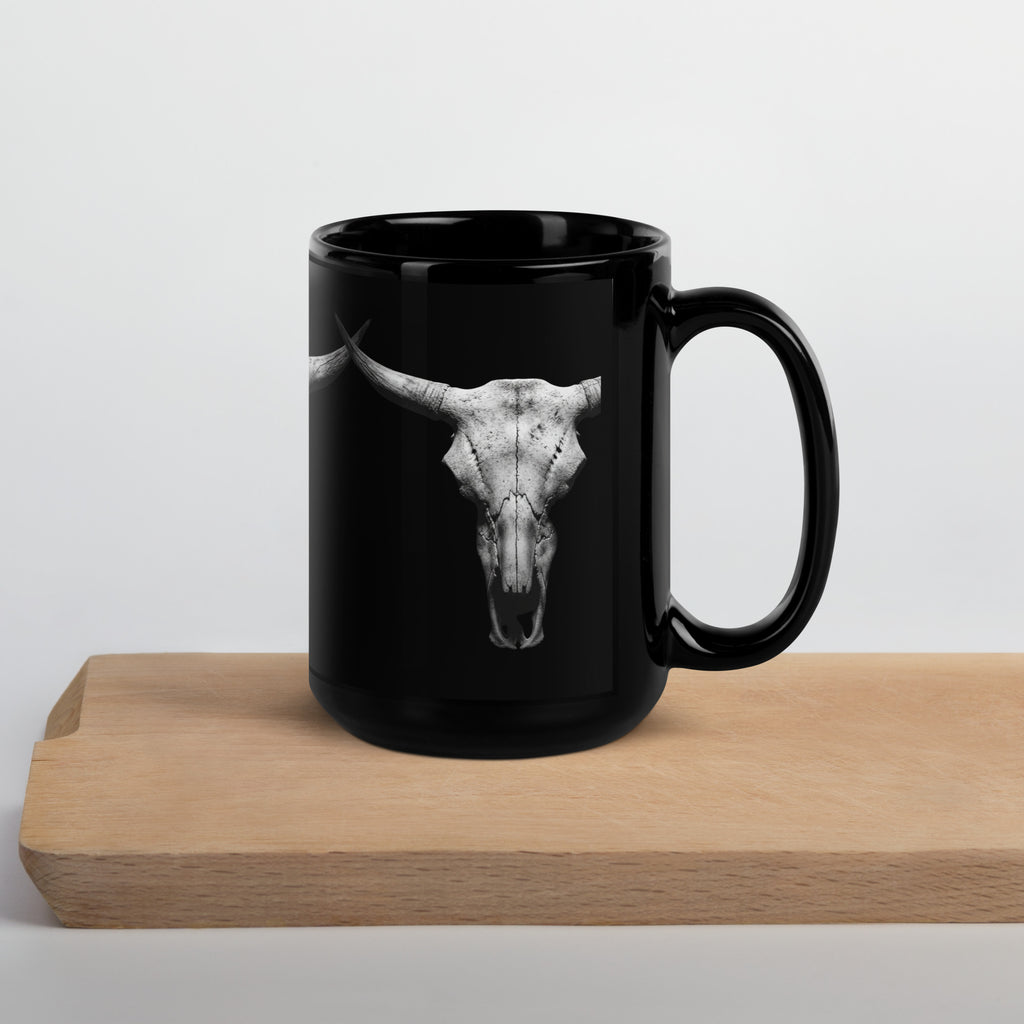 Steer Skull Black Glossy Mug - ThatBoutqiueStore