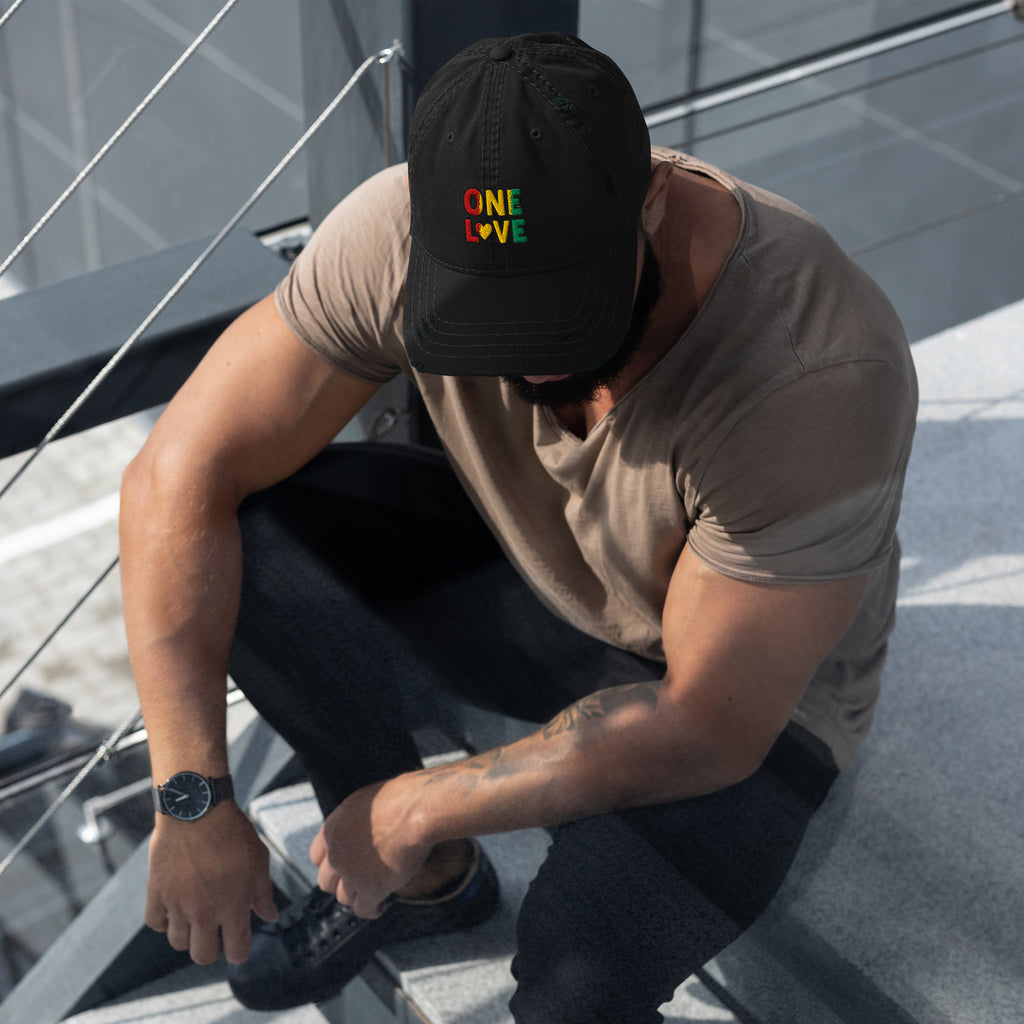 One Love front and back print Distressed Dad Hat - ThatBoutqiueStore