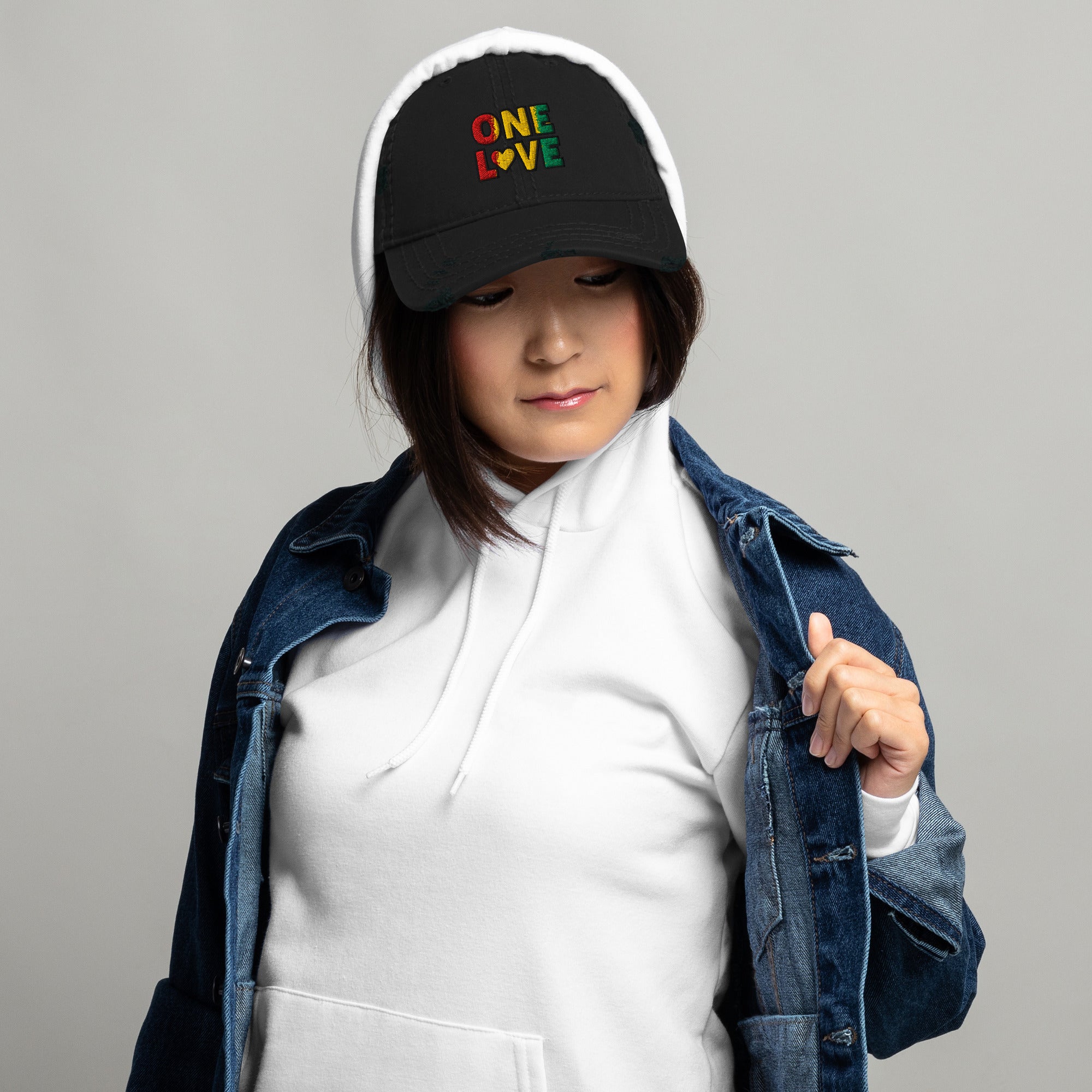 One Love front and back print Distressed Dad Hat - ThatBoutqiueStore