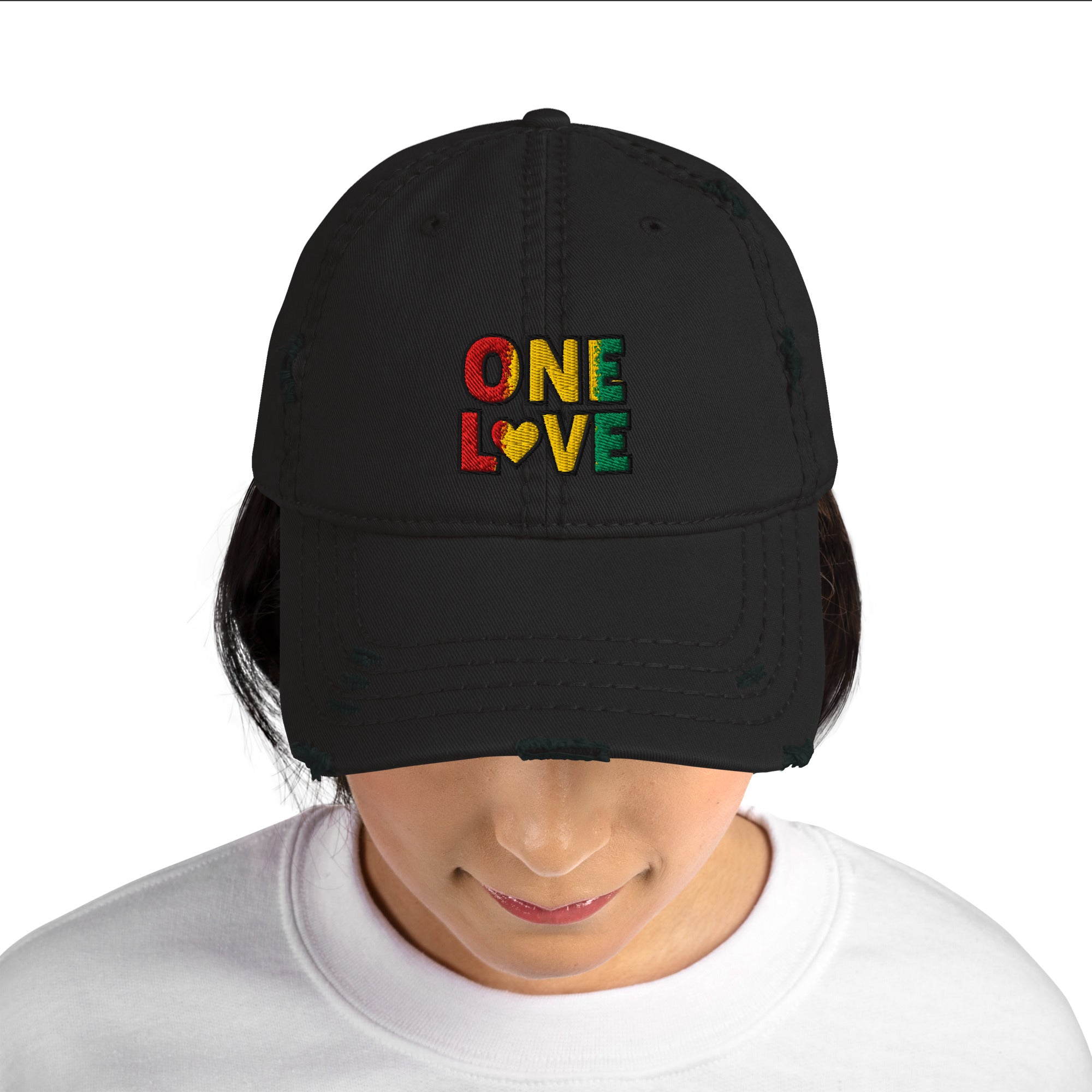 One Love front and back print Distressed Dad Hat - ThatBoutqiueStore