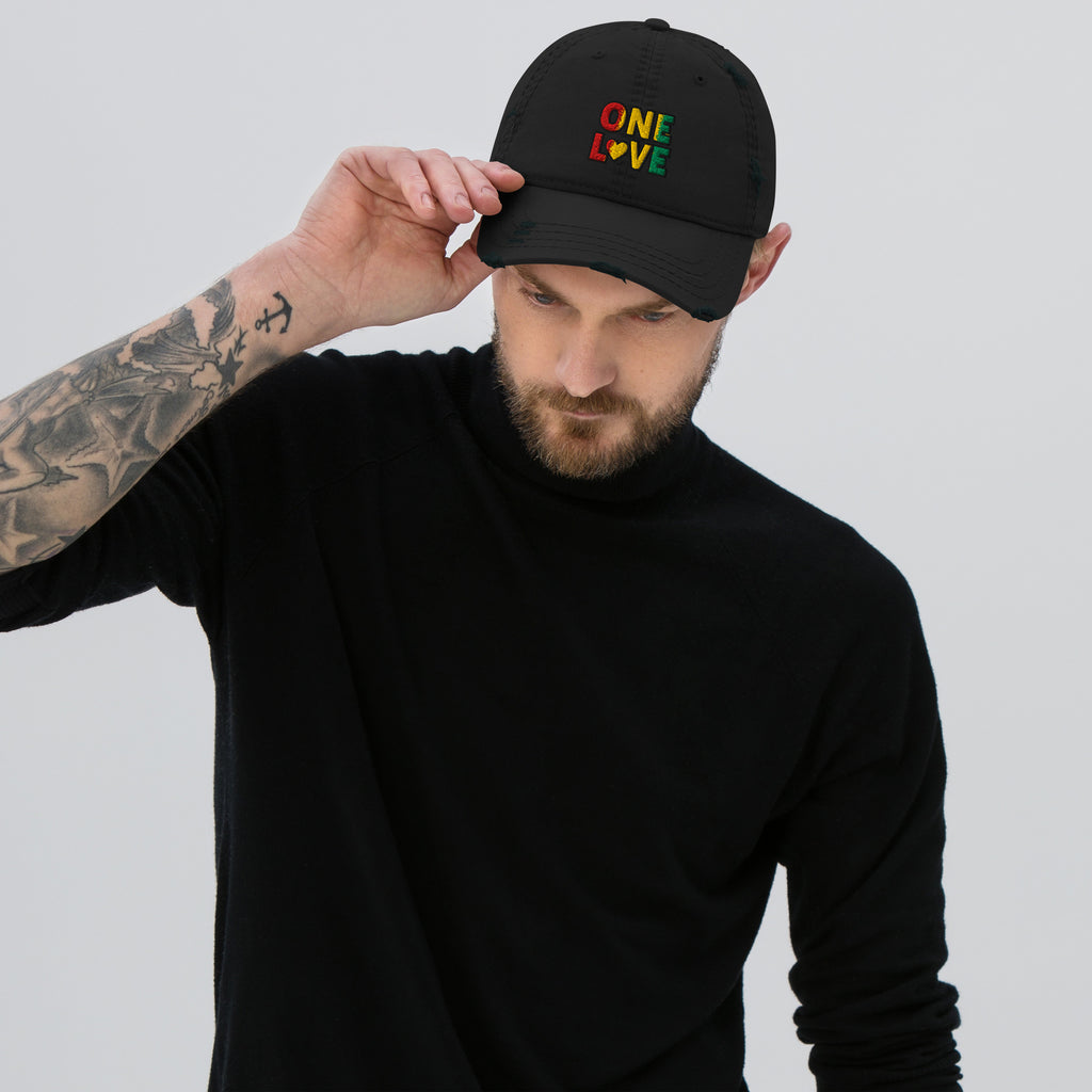One Love front and back print Distressed Dad Hat - ThatBoutqiueStore
