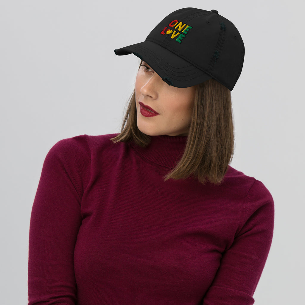 One Love front and back print Distressed Dad Hat - ThatBoutqiueStore