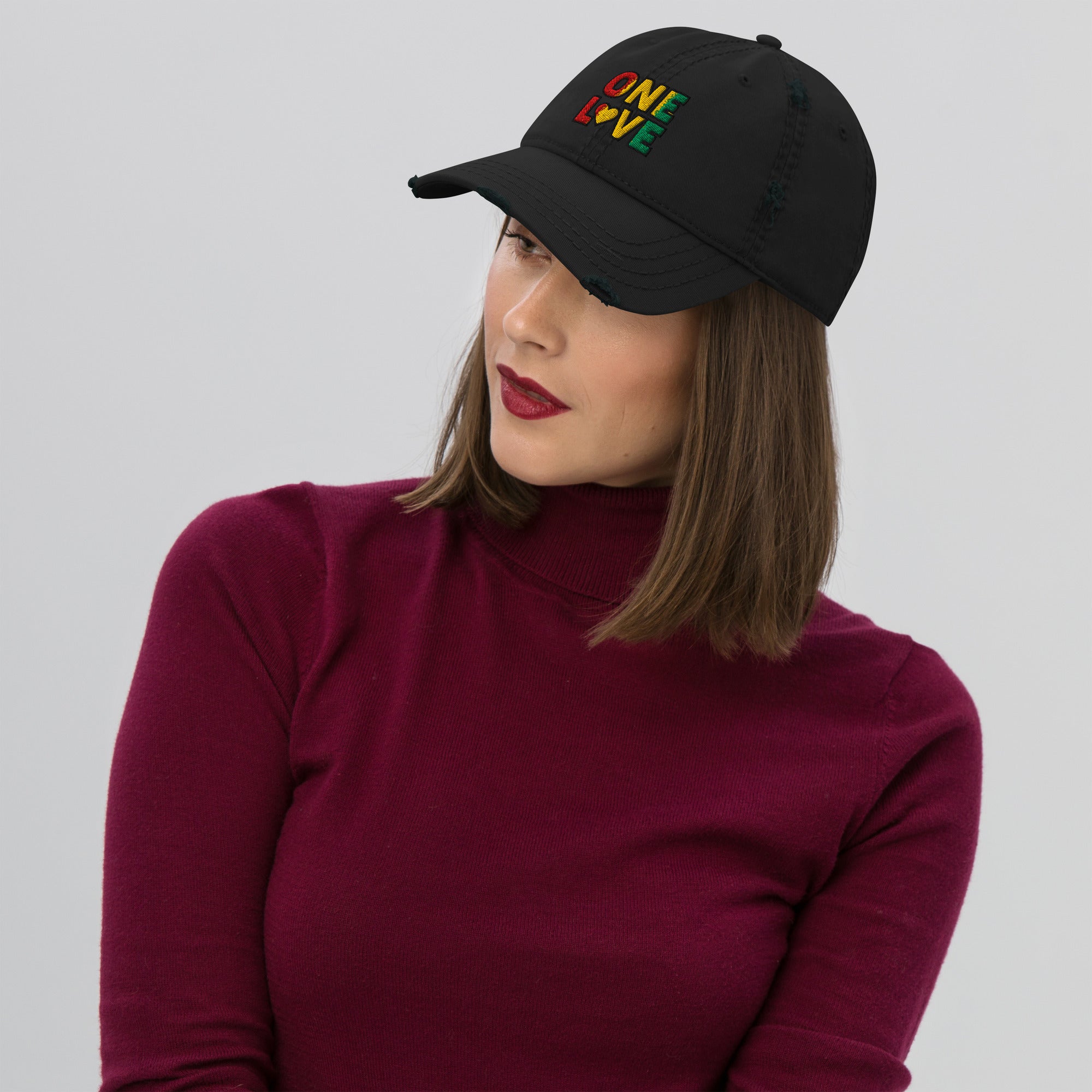 One Love front and back print Distressed Dad Hat - ThatBoutqiueStore